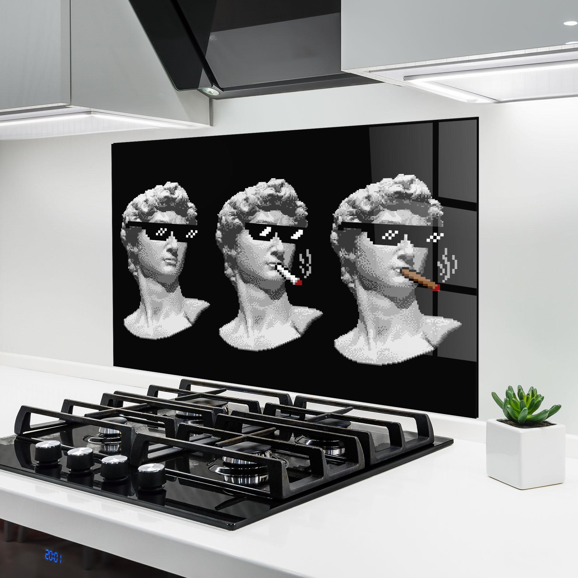 Panou Sticla Bucatarie Statue Smoking mockup 6