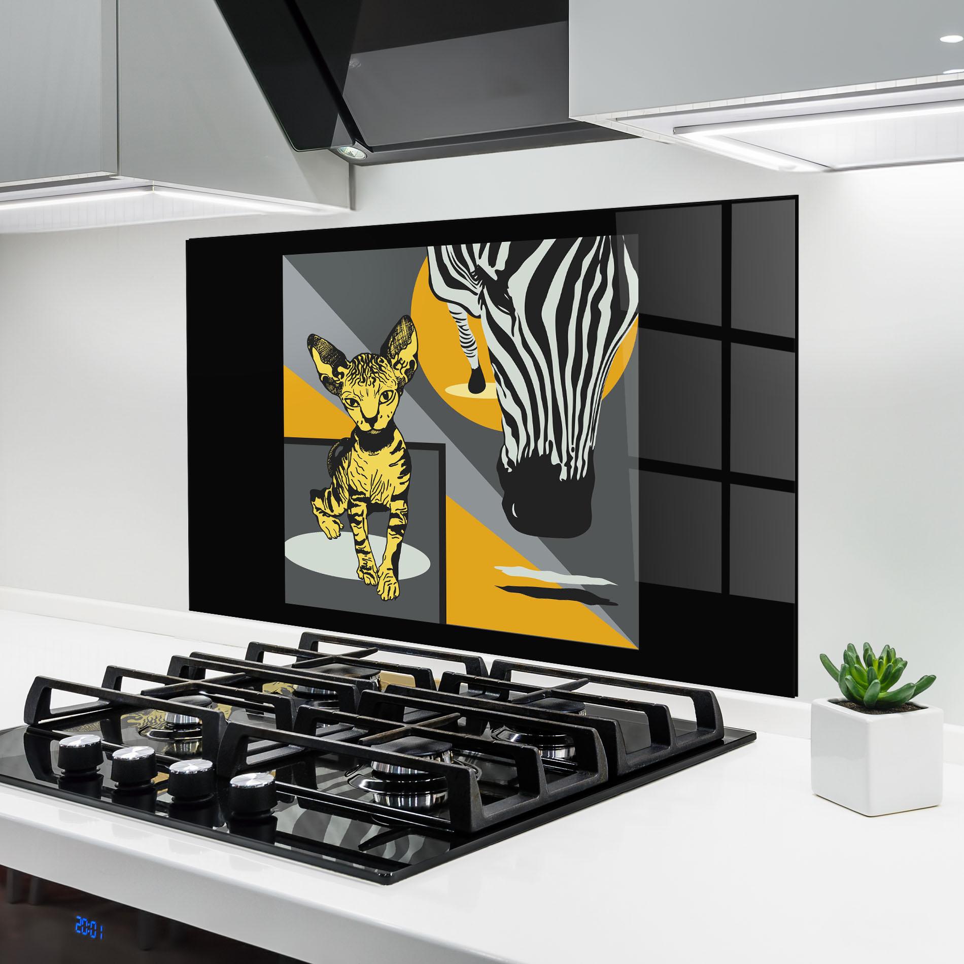 Panou Sticla Bucatarie Zebra And Cat mockup 6
