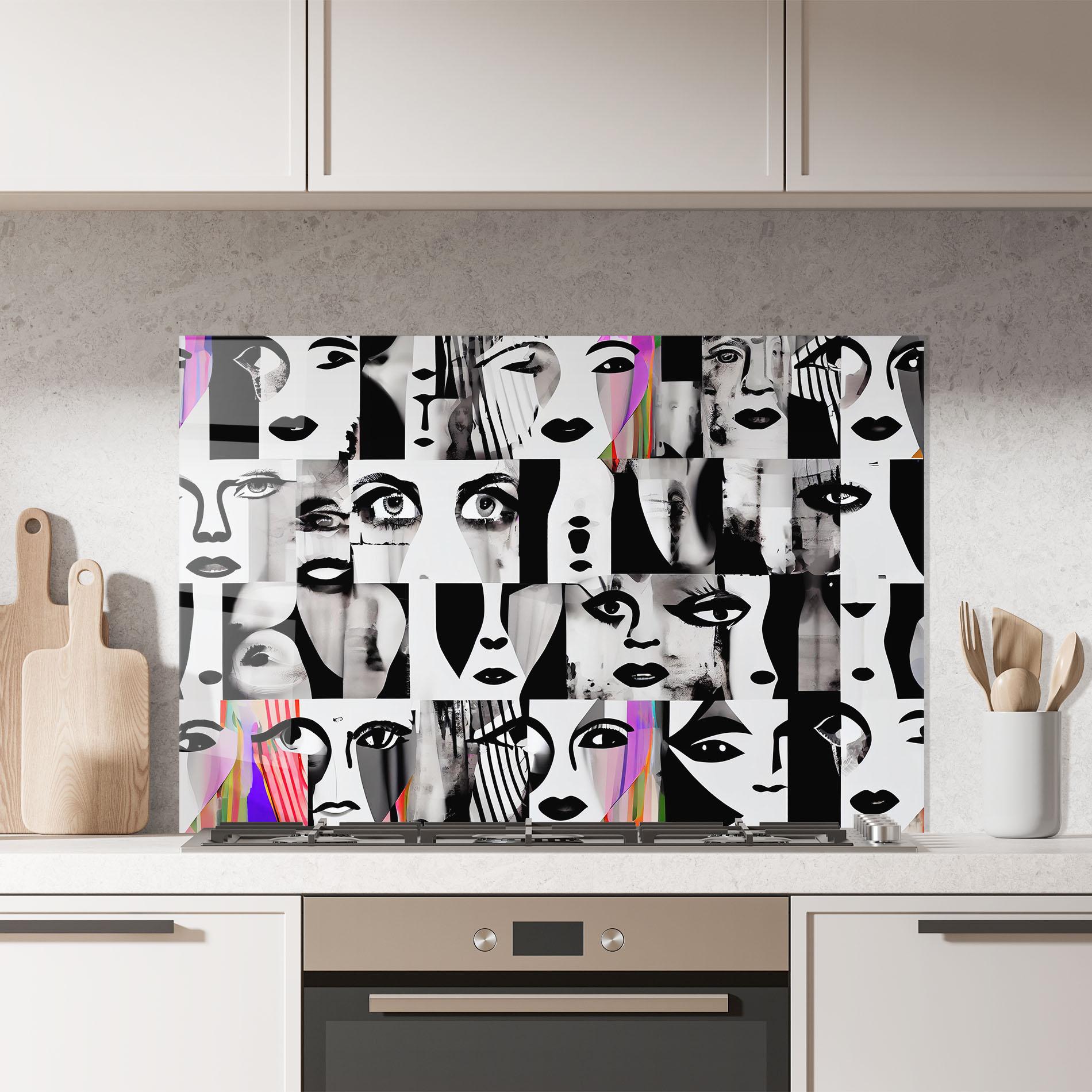 Panou Sticla Bucatarie Black White Face mockup 7