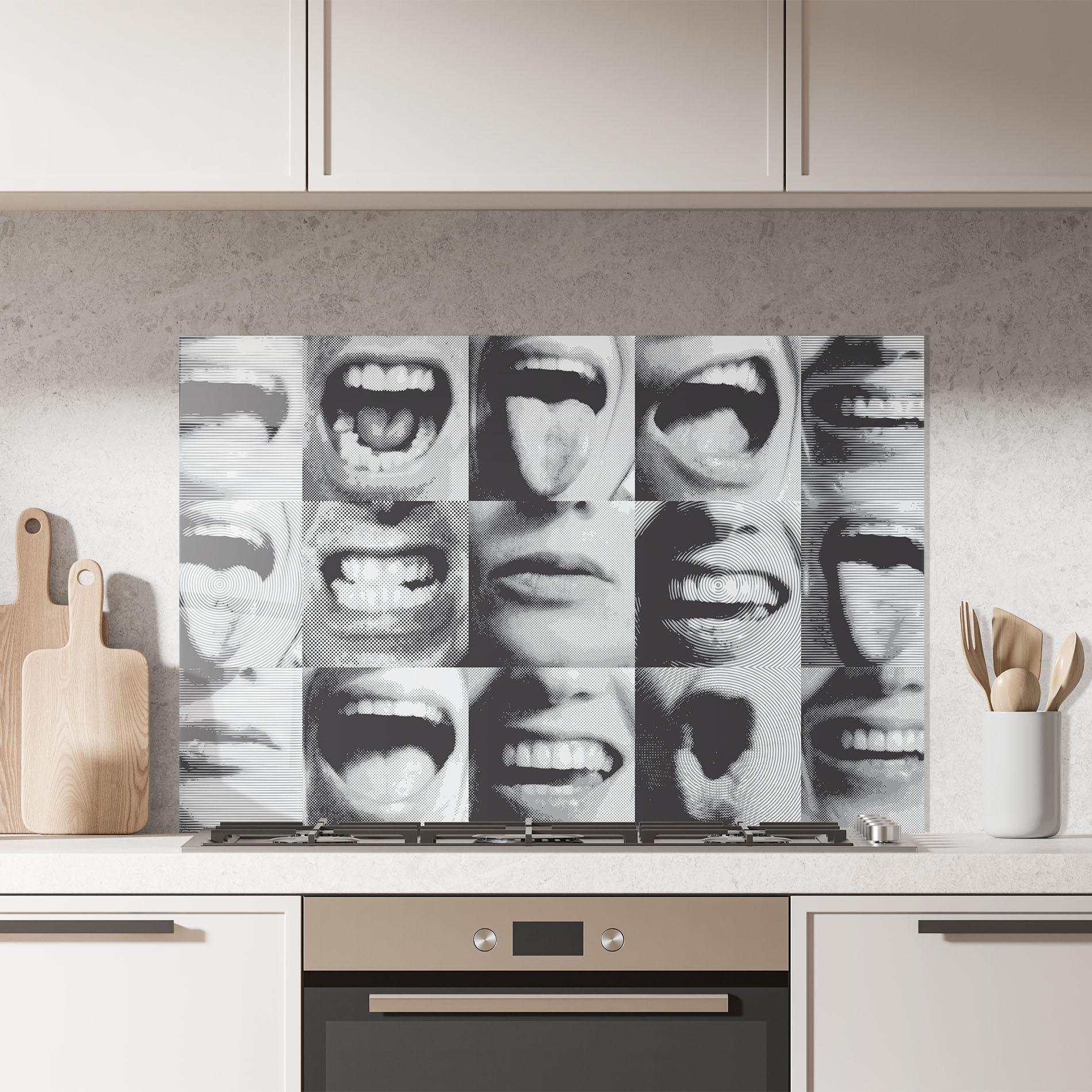 Panou Sticla Bucatarie Grey Mouth Collage mockup 7