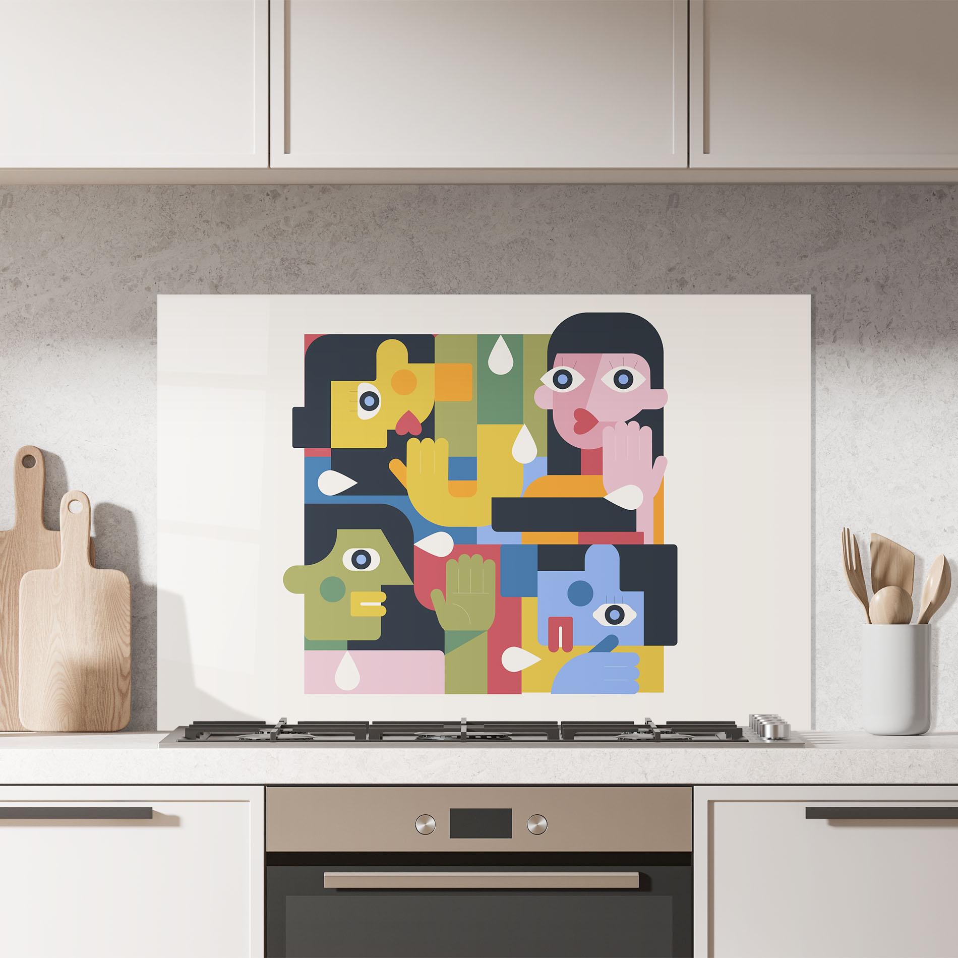 Panou Sticla Bucatarie Minimal People Collage mockup 7