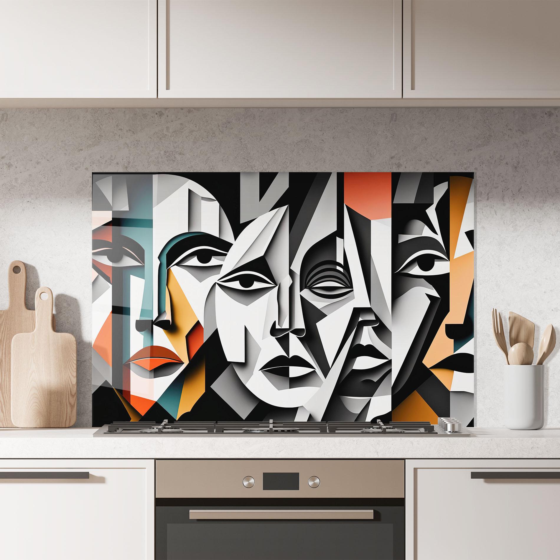 Panou Sticla Bucatarie Mix Faces Collage mockup 7