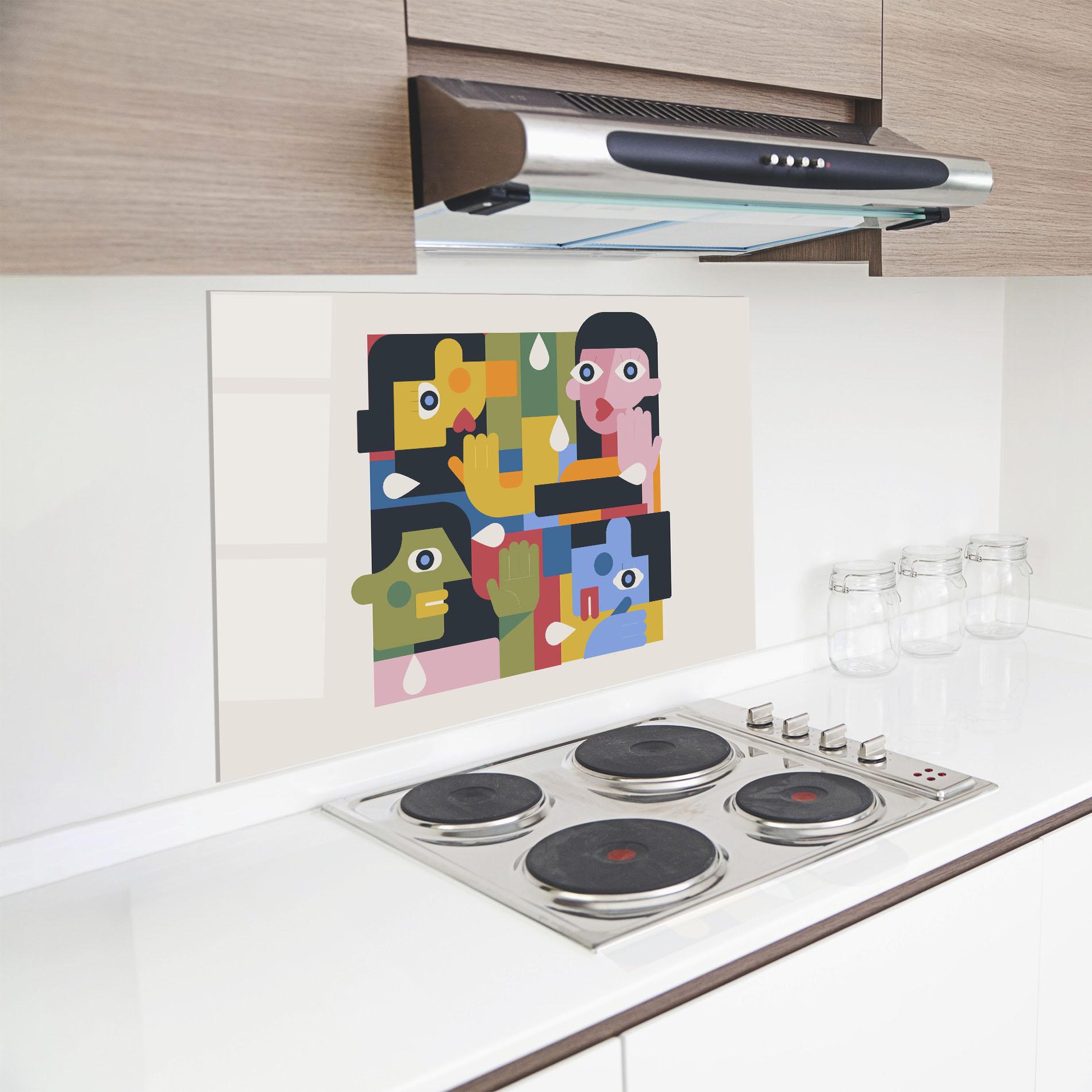 Panou Sticla Bucatarie Minimal People Collage mockup 8