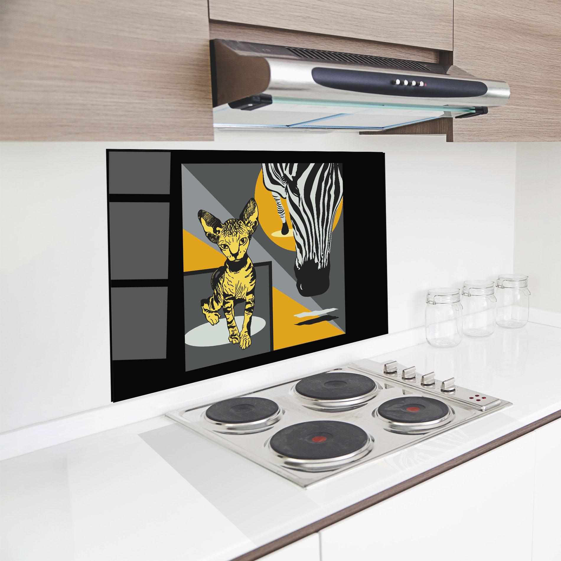 Panou Sticla Bucatarie Zebra And Cat mockup 8