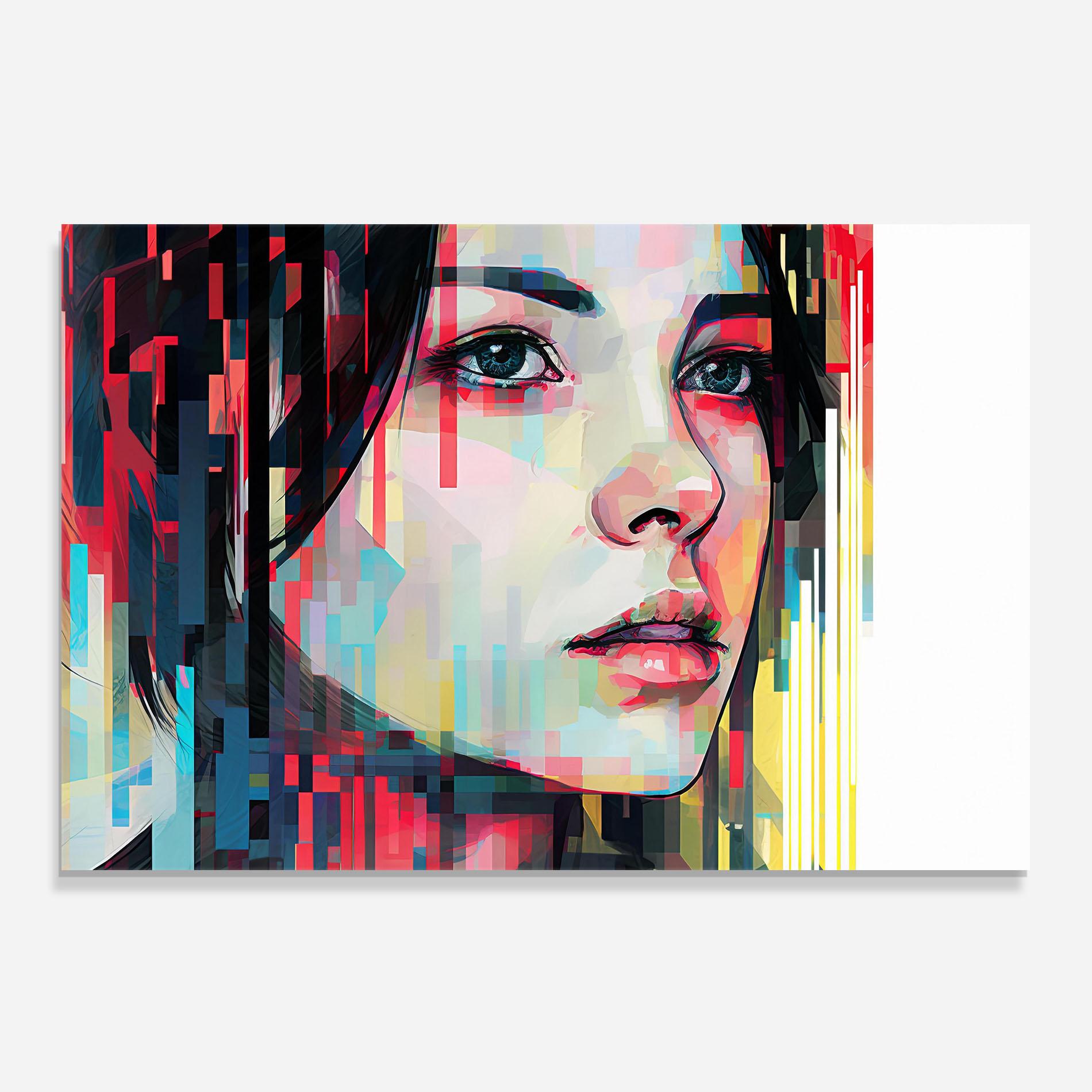 Panou Sticla Bucatarie Colorful Glitchy Girl mockup 0