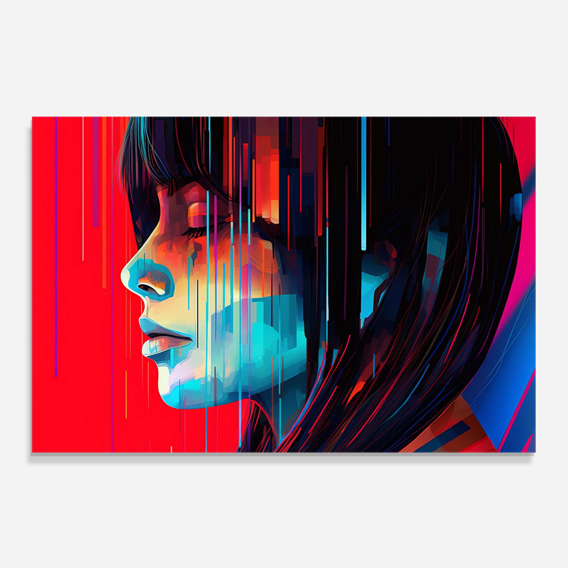 Panou Sticla Bucatarie Colorful Glitchy Portrait mockup 0