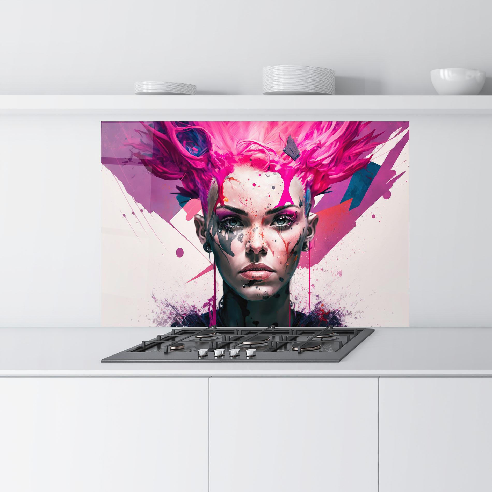 Panou Sticla Bucatarie Abstract Pink Hair mockup 9