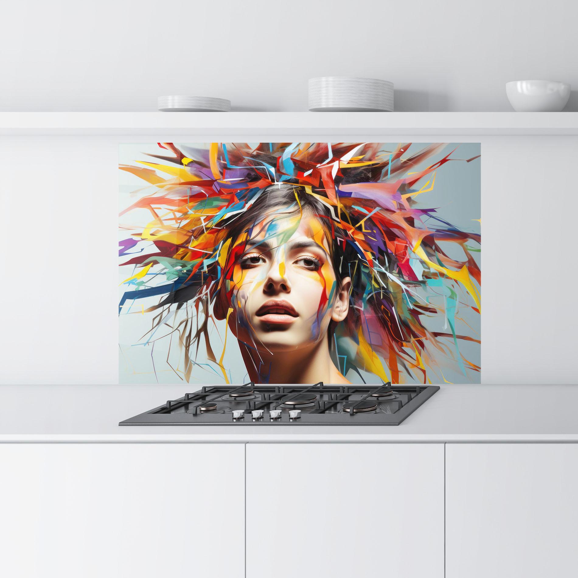 Panou Sticla Bucatarie Colorful Paint Hair mockup 9