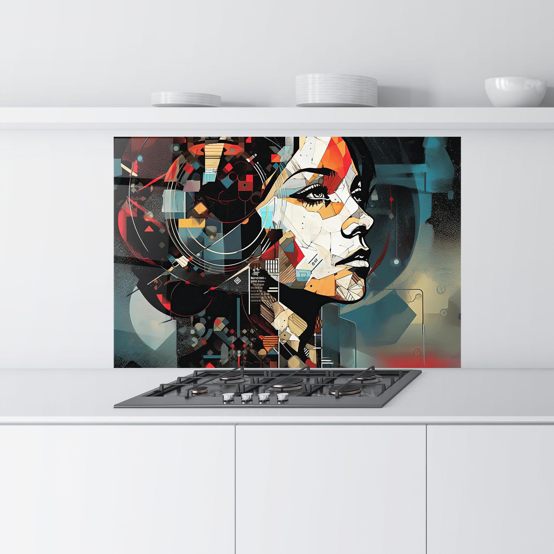 Panou Sticla Bucatarie Graphical Artwork Woman mockup 9