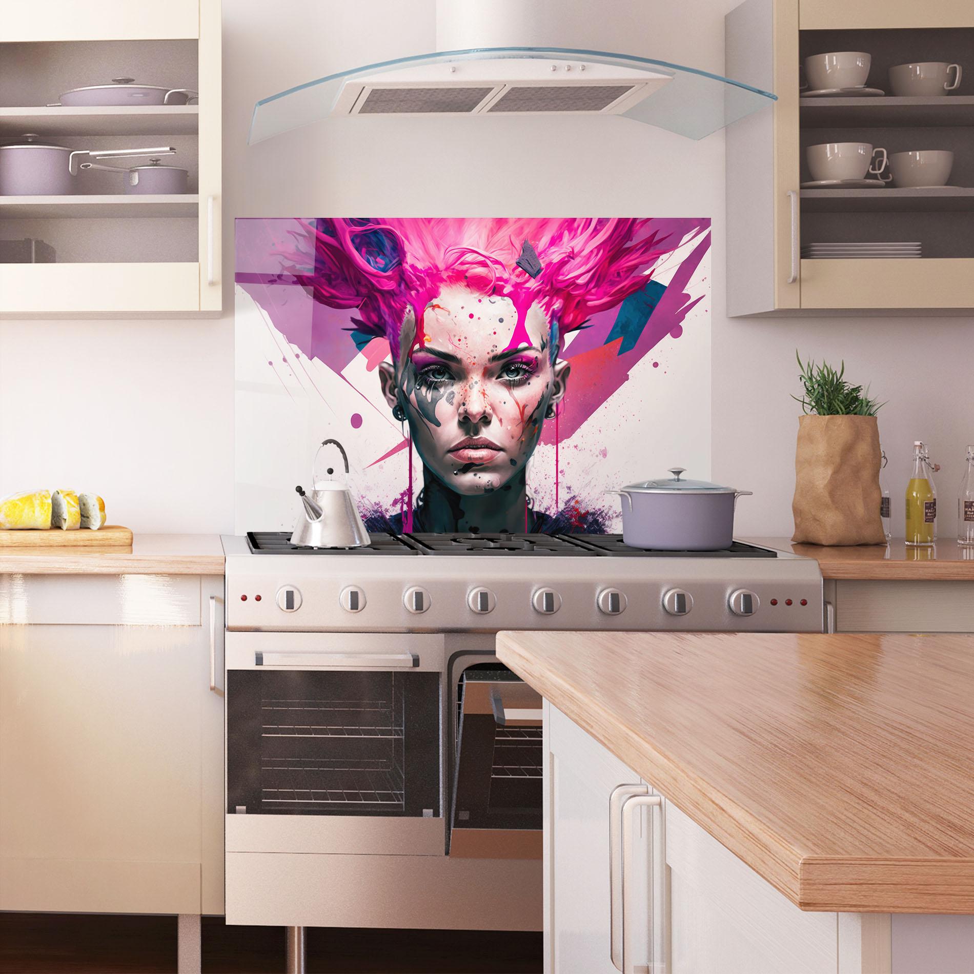 Panou Sticla Bucatarie Abstract Pink Hair mockup 1