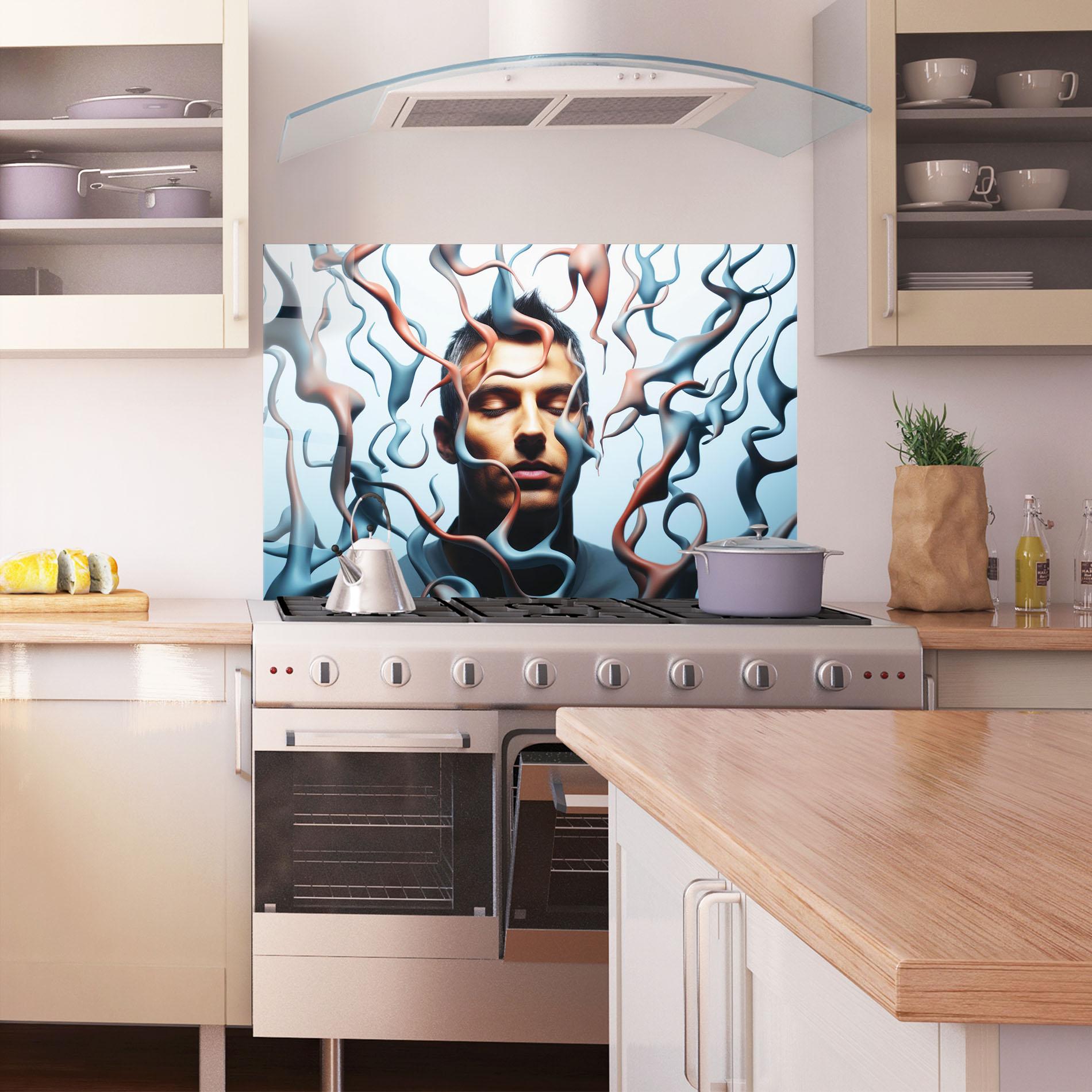 Panou Sticla Bucatarie Blue Red Swirls mockup 1