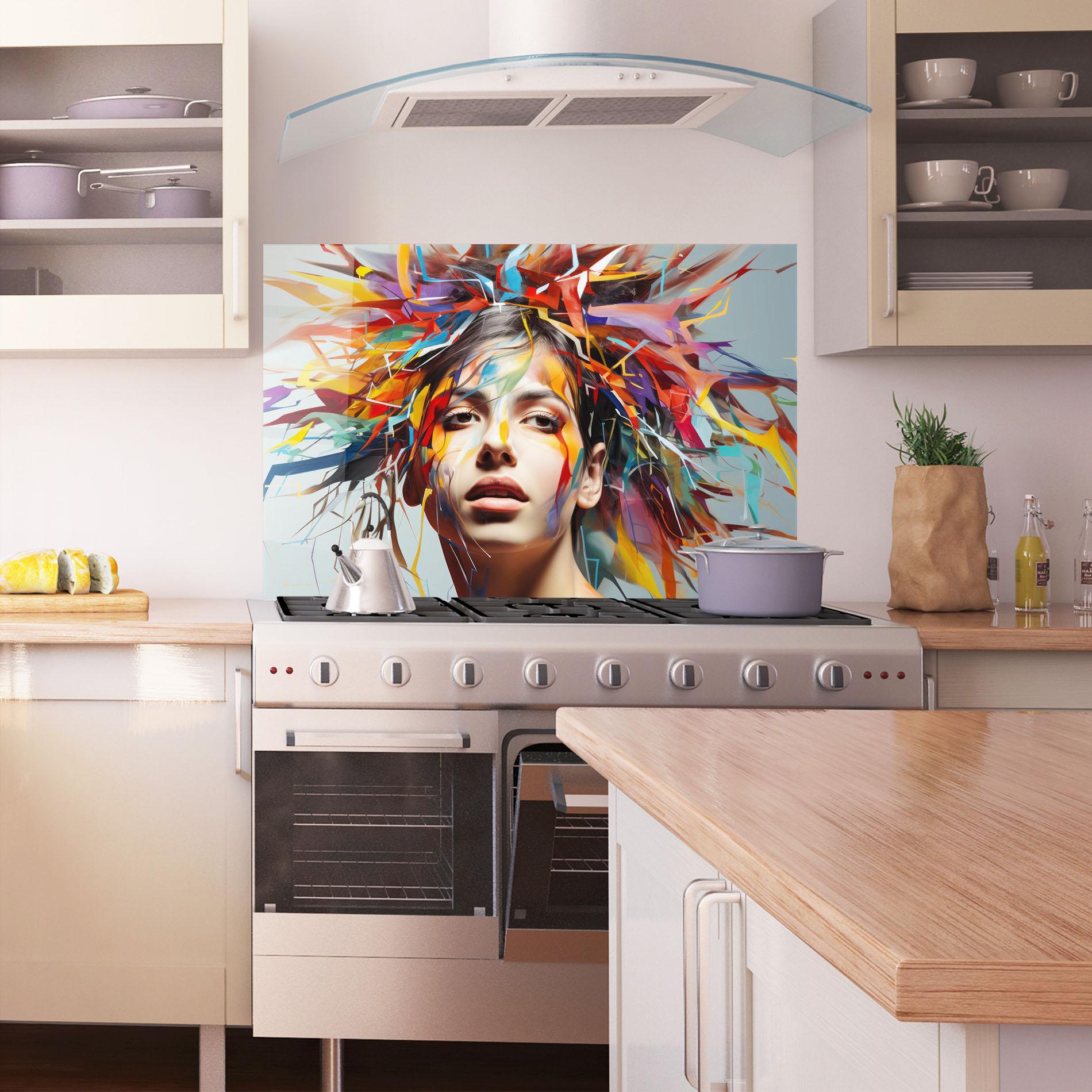 Panou Sticla Bucatarie Colorful Paint Hair mockup 1