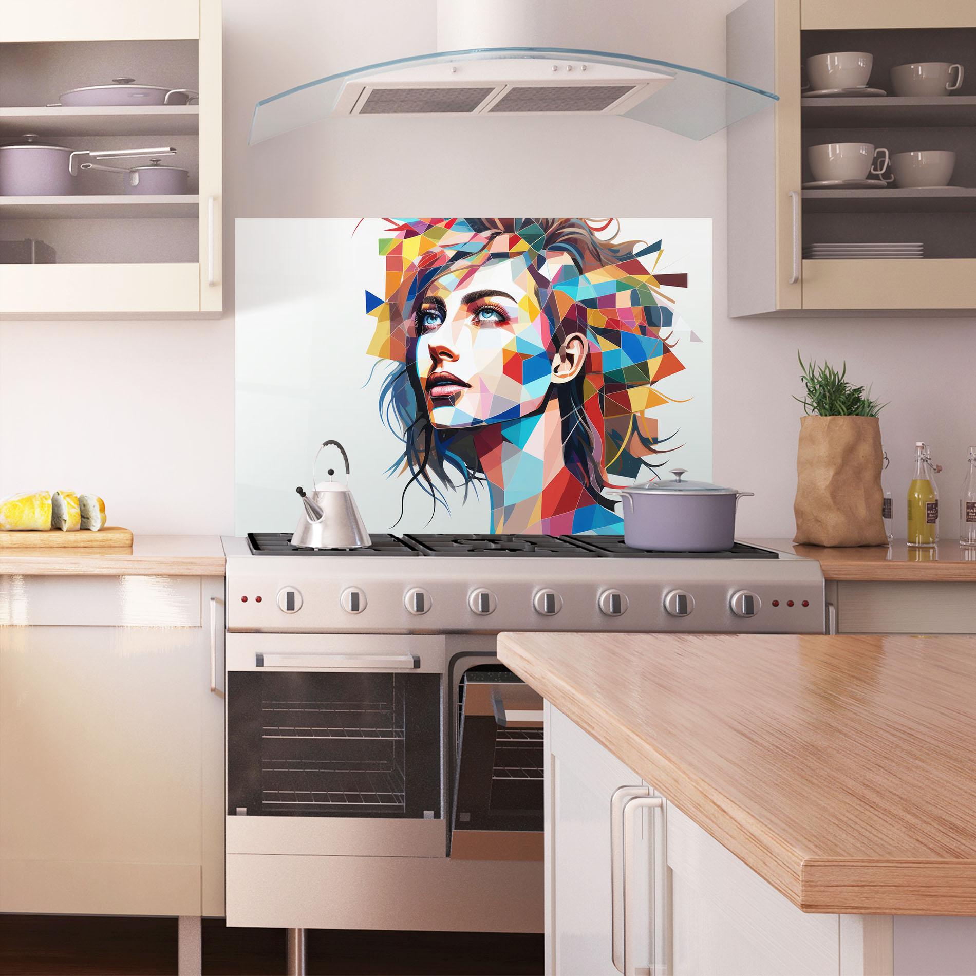 Panou Sticla Bucatarie Geometric Shapes Hair mockup 1