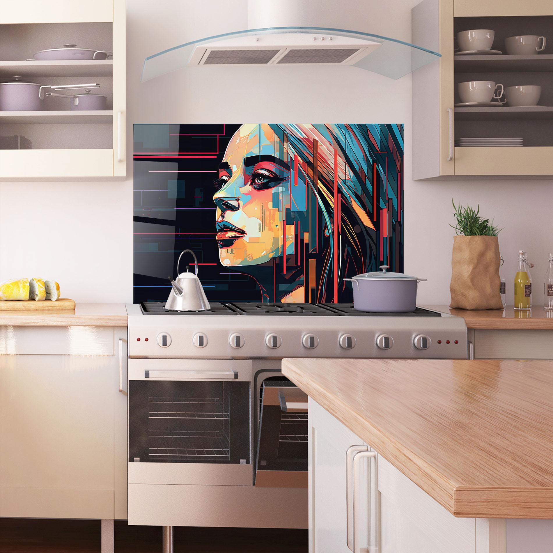 Panou Sticla Bucatarie Glitchy Dark Portrait mockup 1