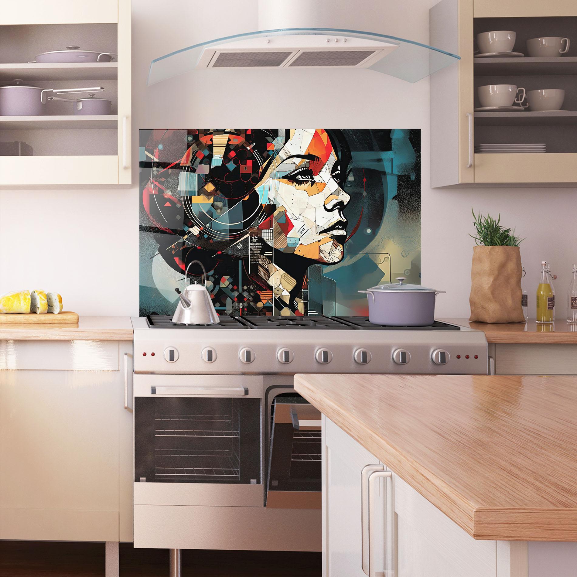 Panou Sticla Bucatarie Graphical Artwork Woman mockup 1