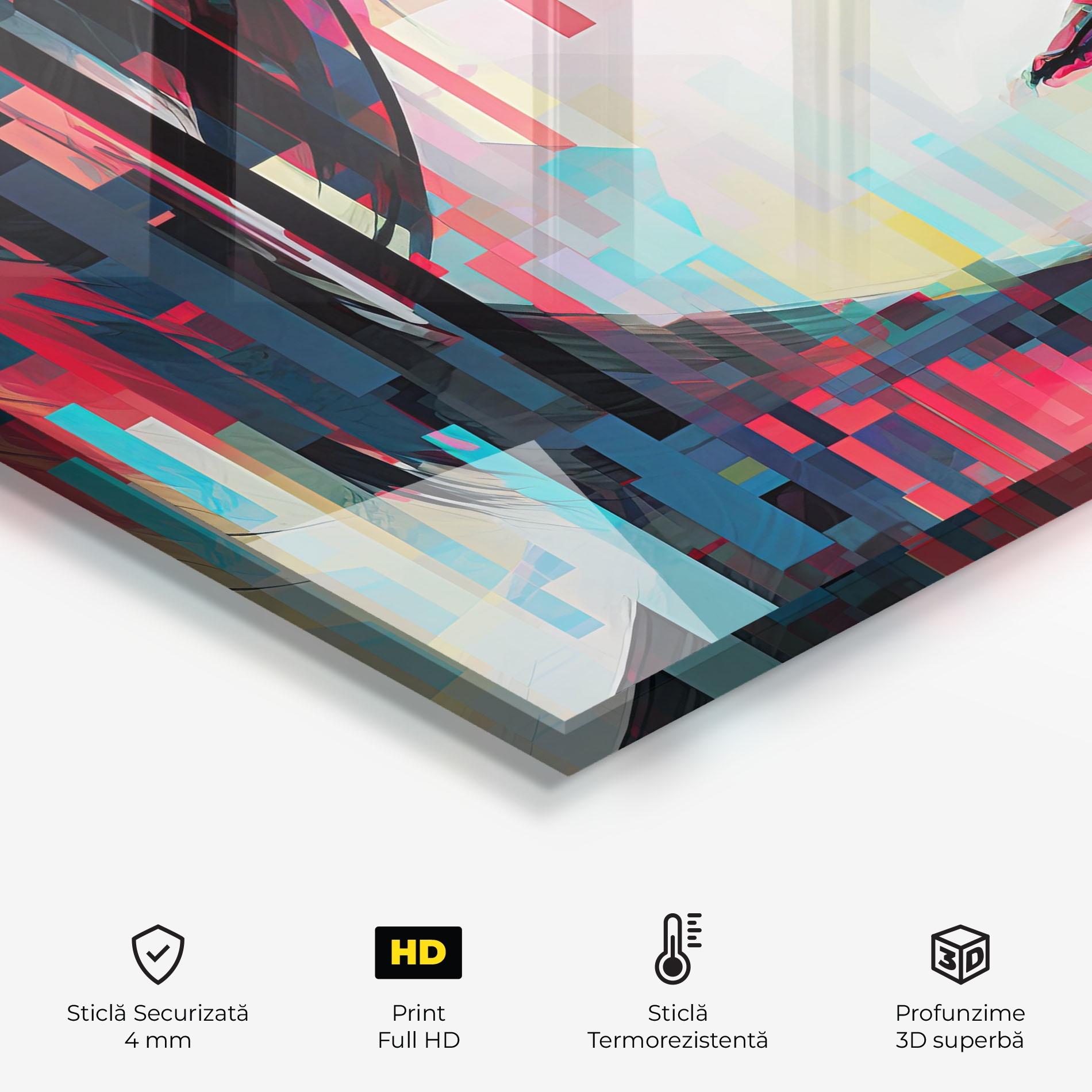 Panou Sticla Bucatarie Colorful Glitchy Girl mockup 2