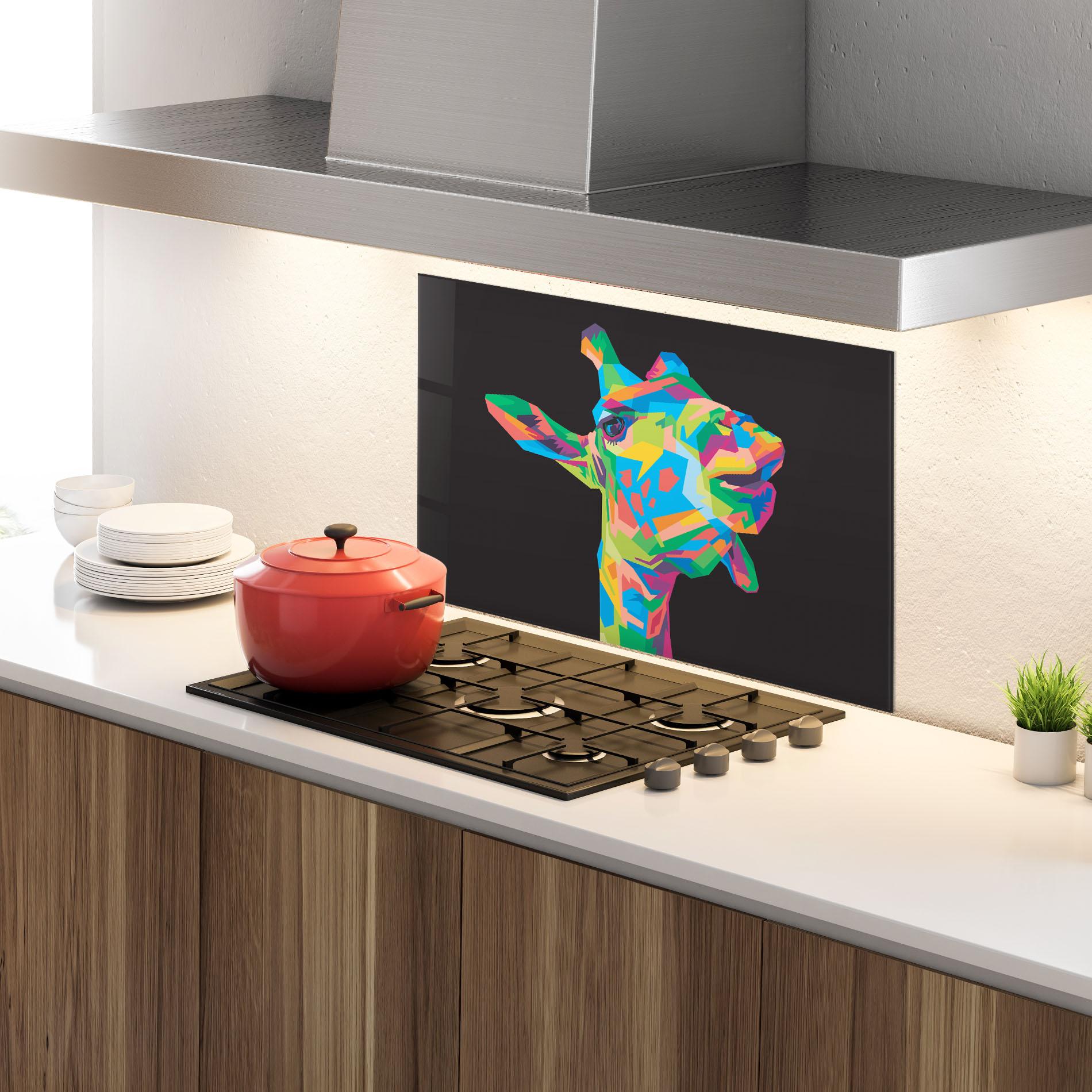 Panou Sticla Bucatarie Colorful Art Giraffe mockup 4