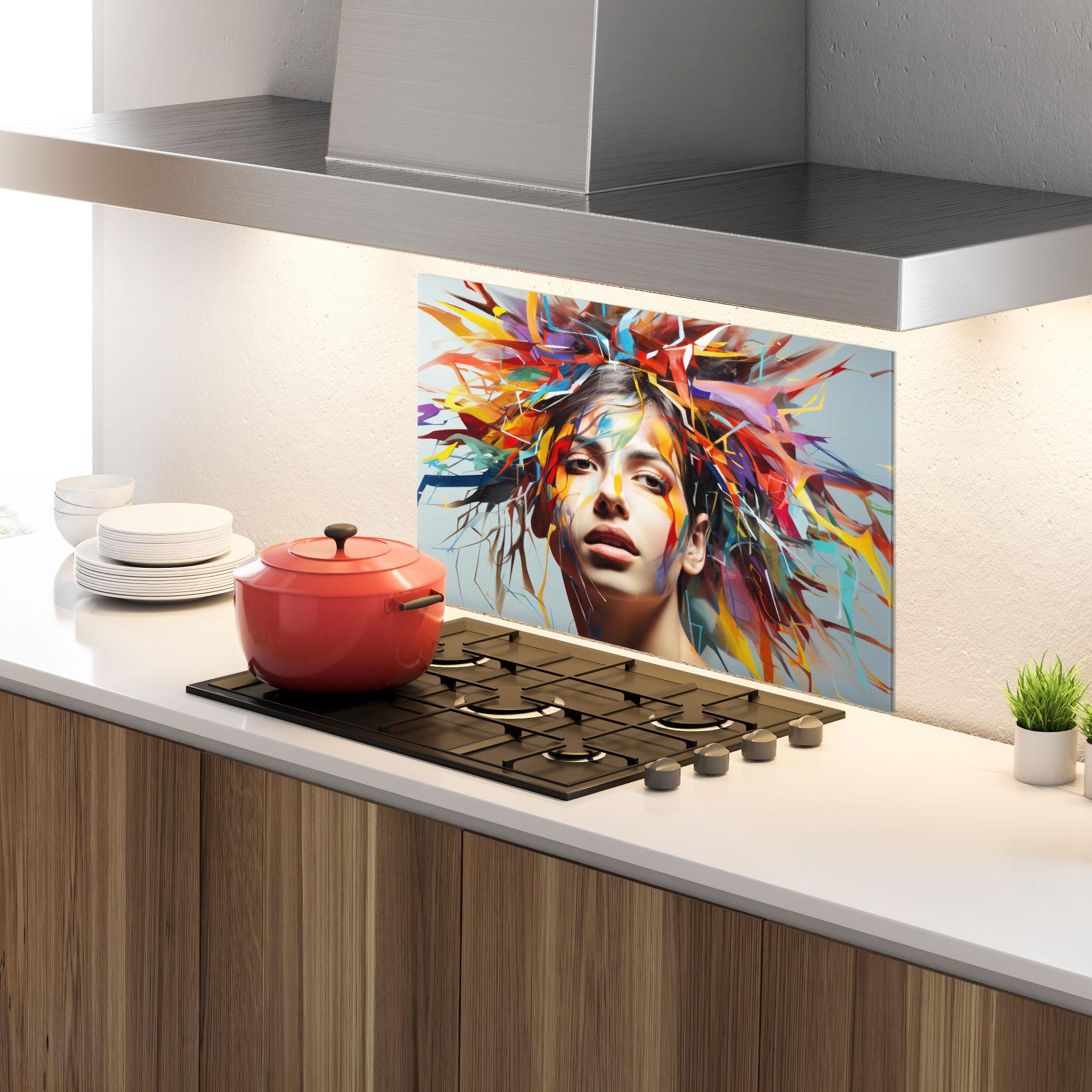 Panou Sticla Bucatarie Colorful Paint Hair mockup 4