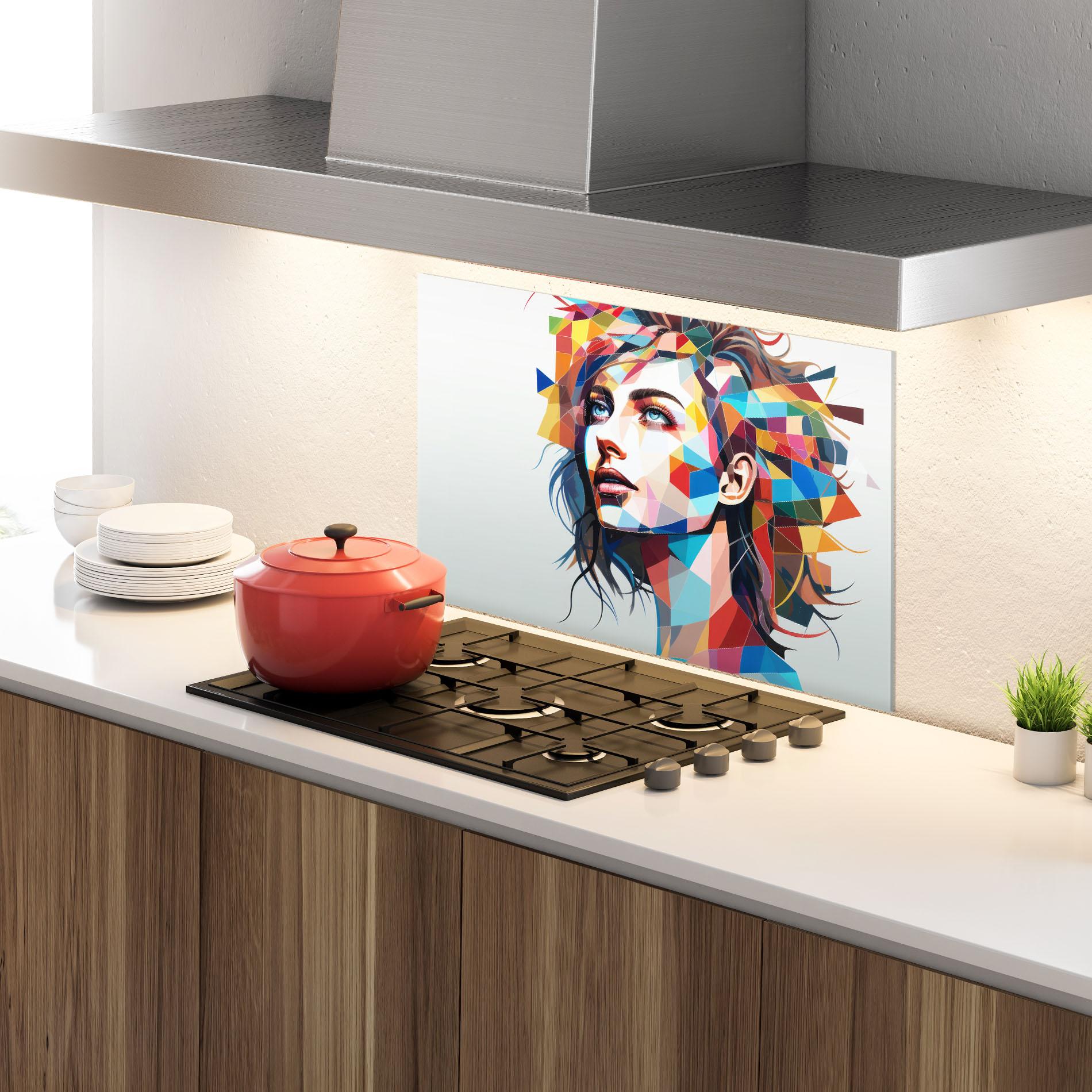 Panou Sticla Bucatarie Geometric Shapes Hair mockup 4