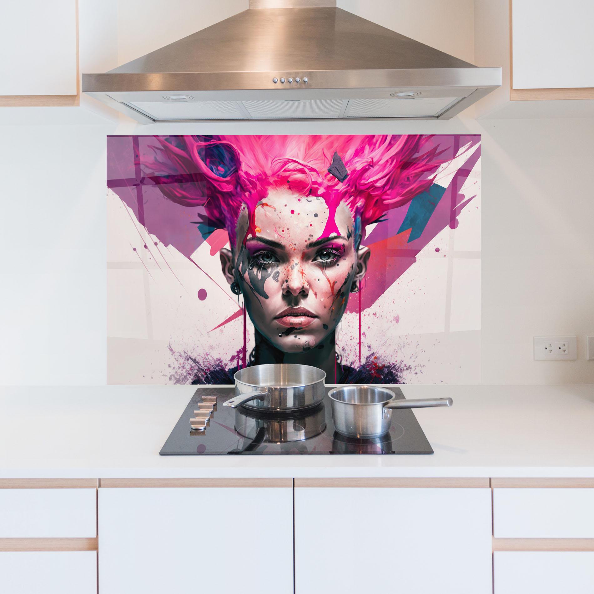 Panou Sticla Bucatarie Abstract Pink Hair mockup 5