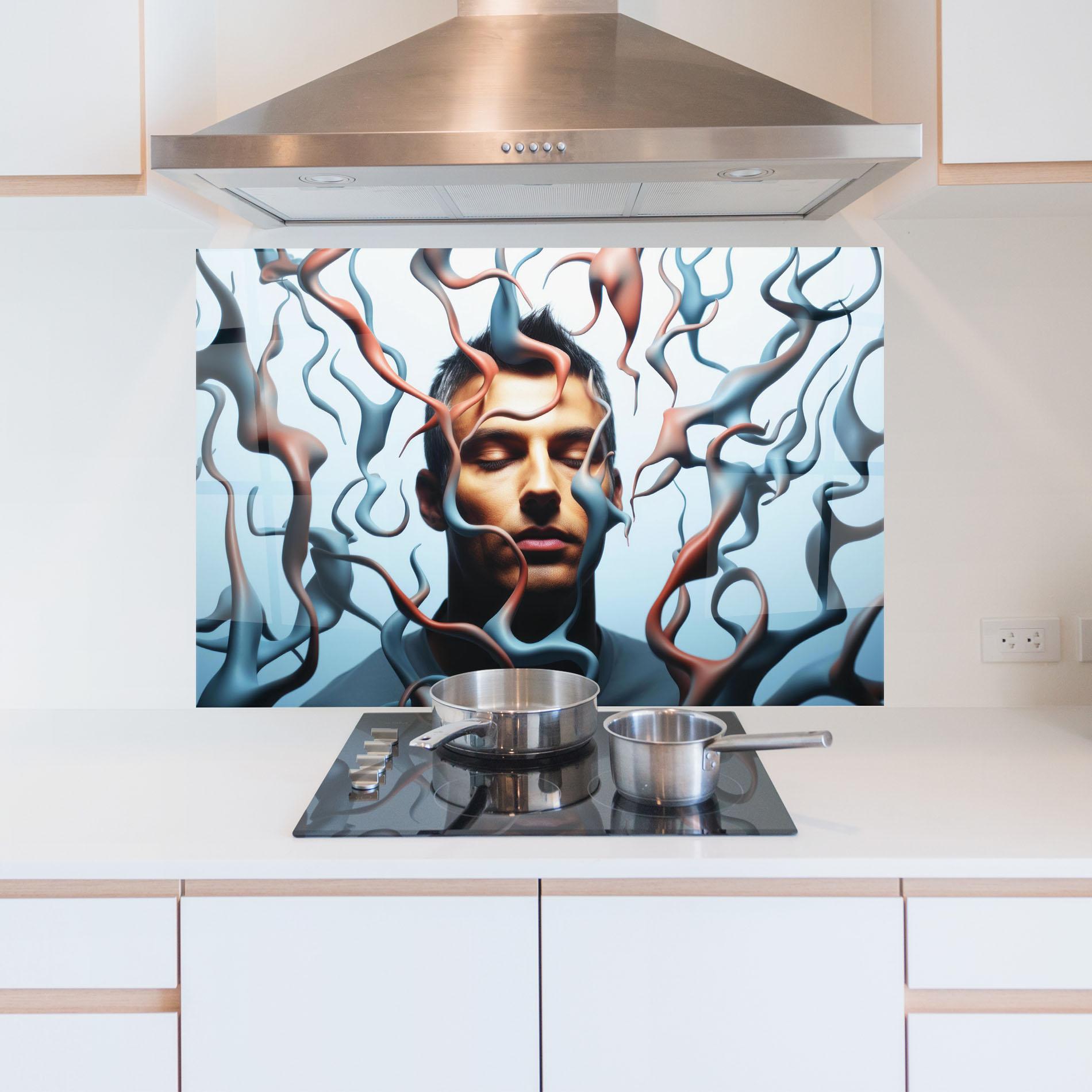 Panou Sticla Bucatarie Blue Red Swirls mockup 5