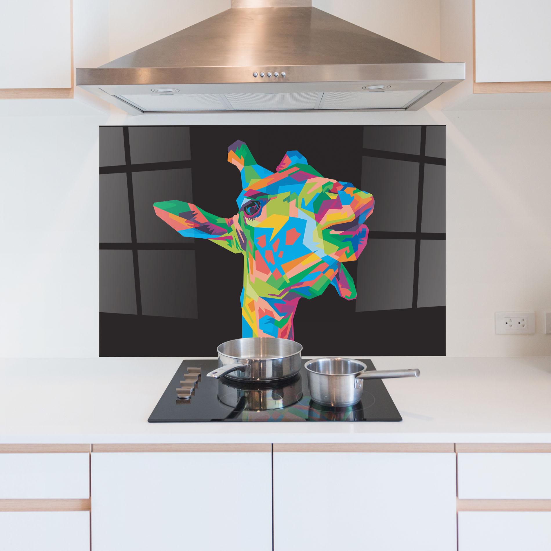 Panou Sticla Bucatarie Colorful Art Giraffe mockup 5