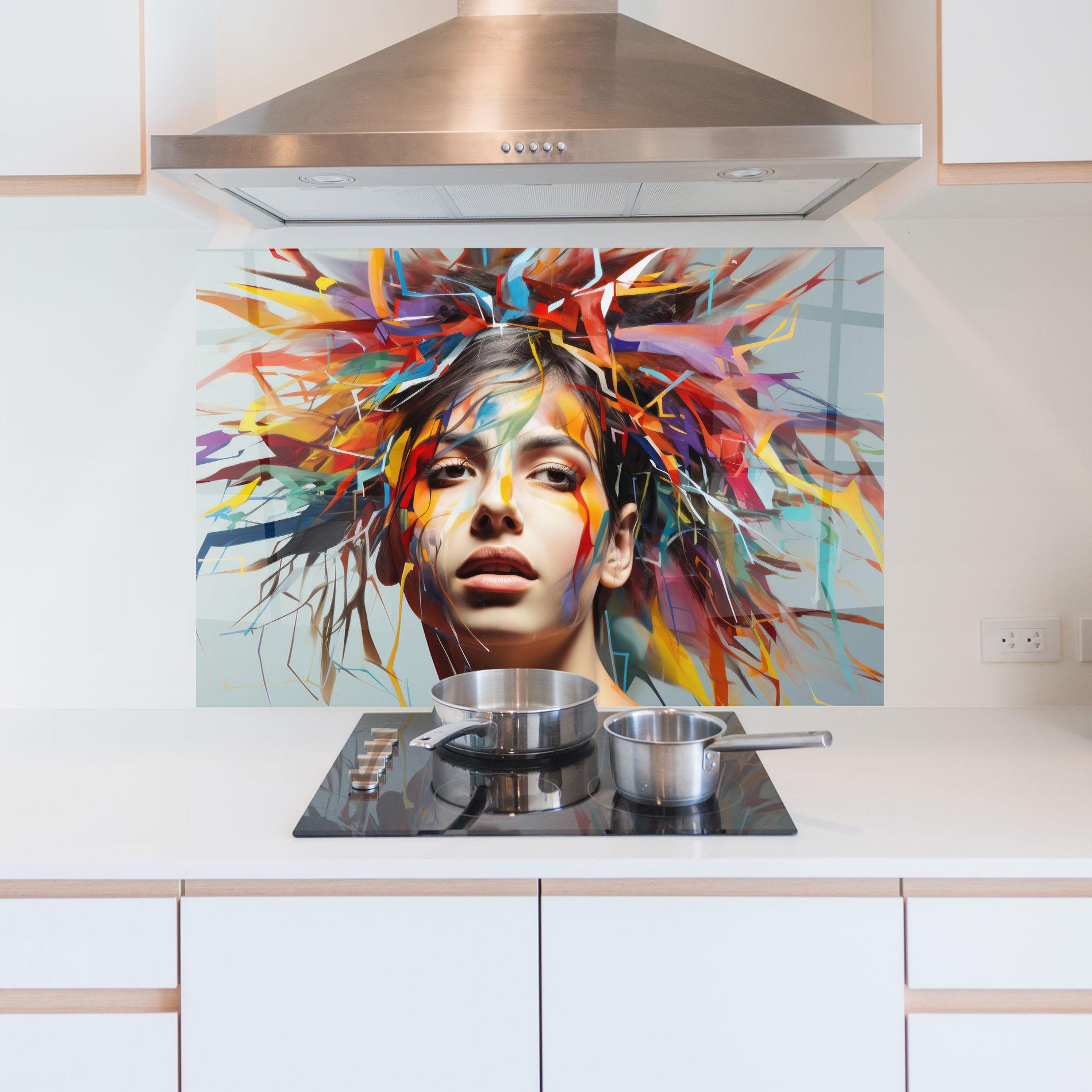 Panou Sticla Bucatarie Colorful Paint Hair mockup 5