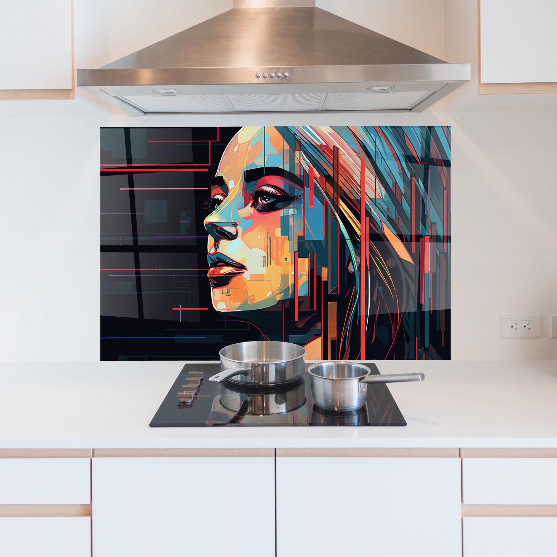 Panou Sticla Bucatarie Glitchy Dark Portrait mockup 5