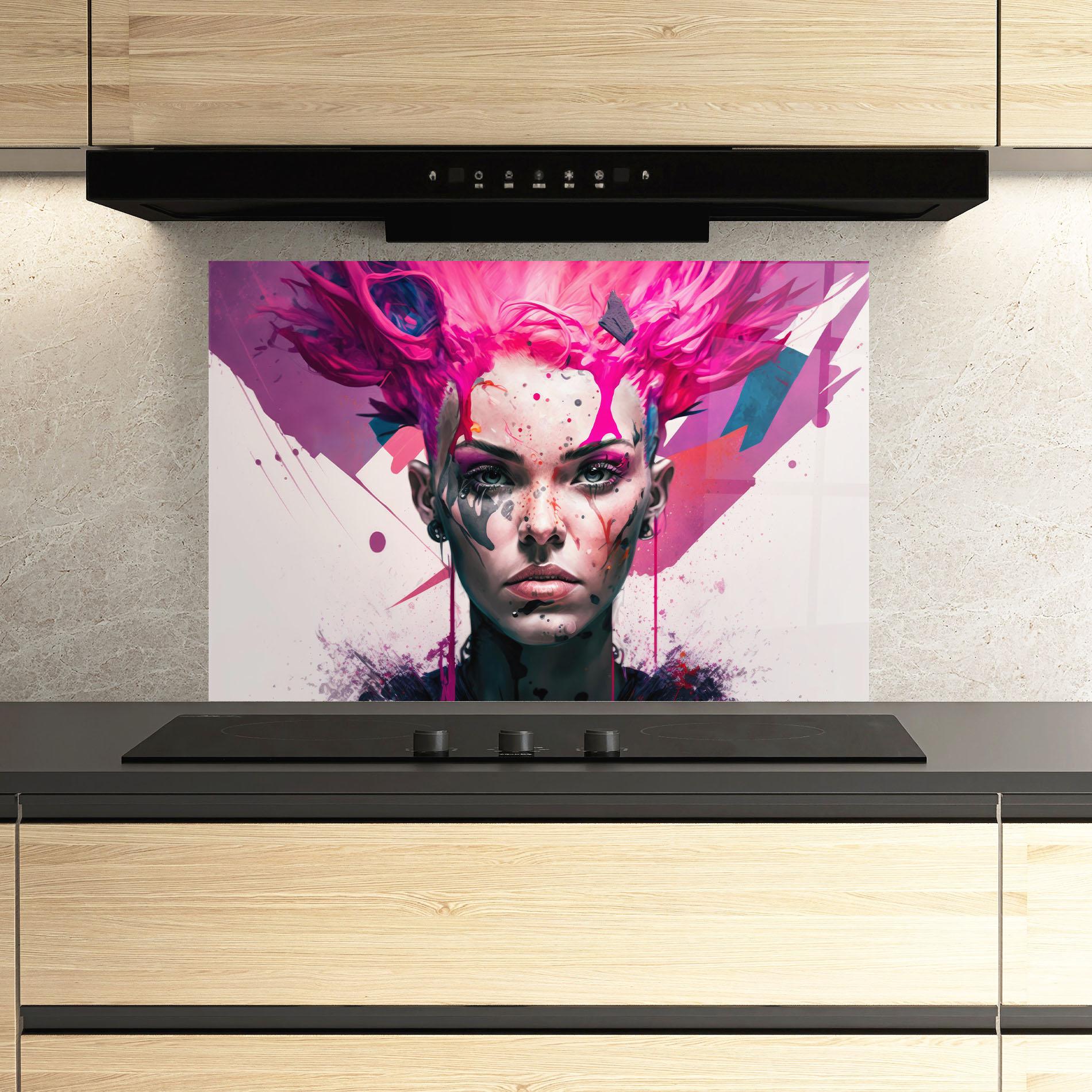Panou Sticla Bucatarie Abstract Pink Hair mockup 3