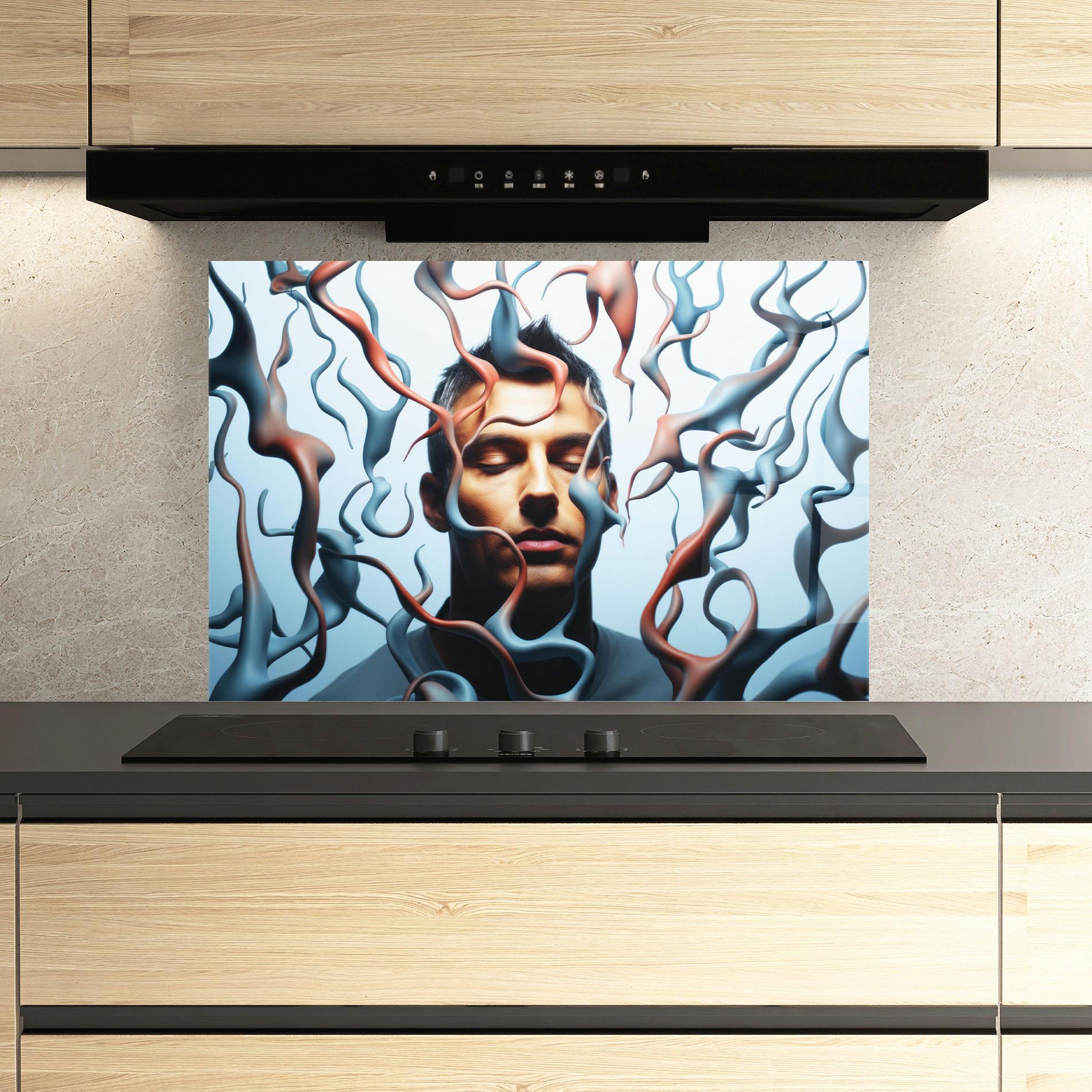 Panou Sticla Bucatarie Blue Red Swirls mockup 3