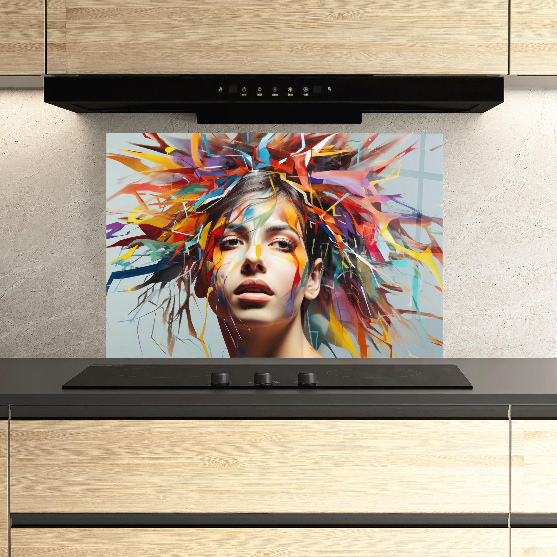 Panou Sticla Bucatarie Colorful Paint Hair mockup 3