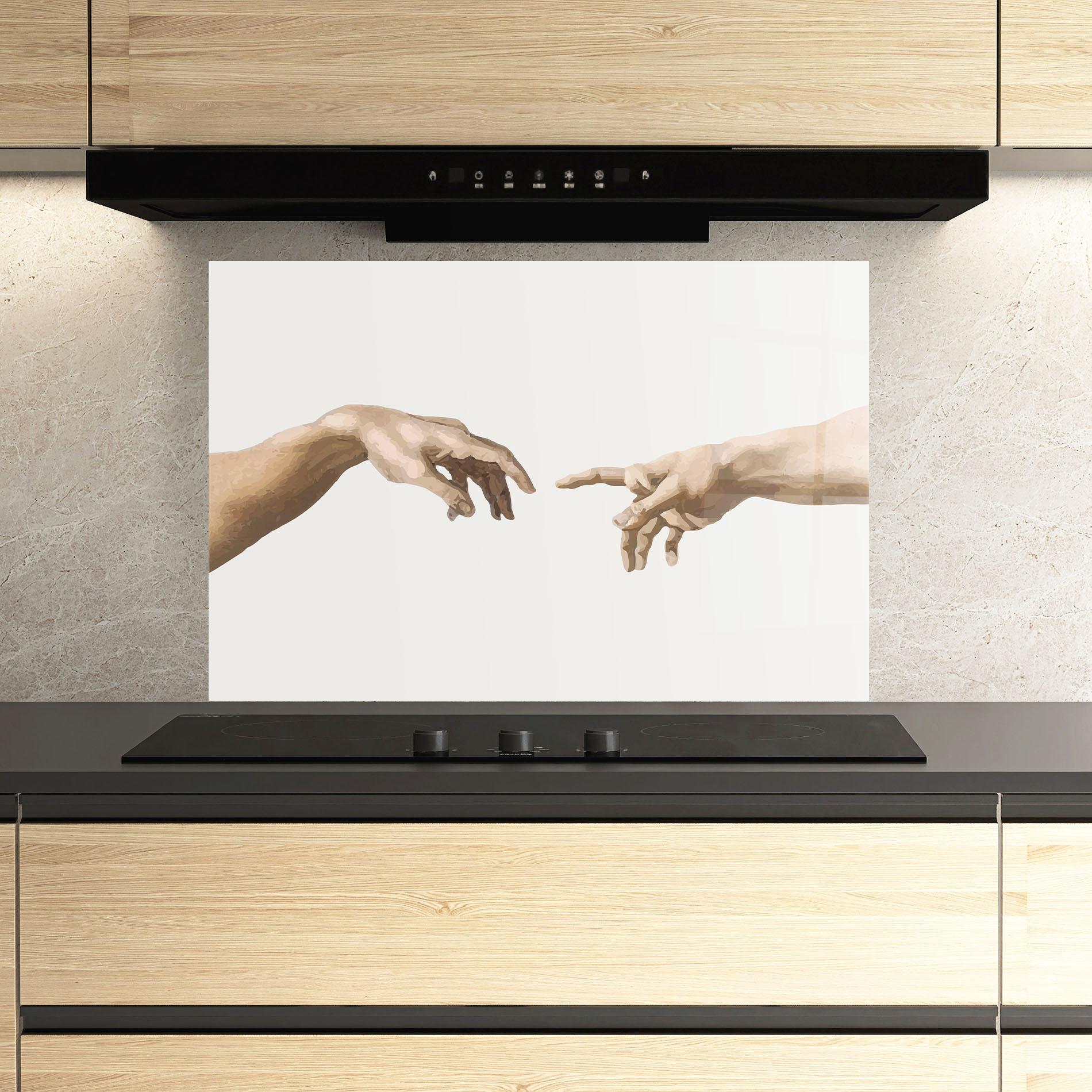 Panou Sticla Bucatarie Cream Hands Art mockup 3