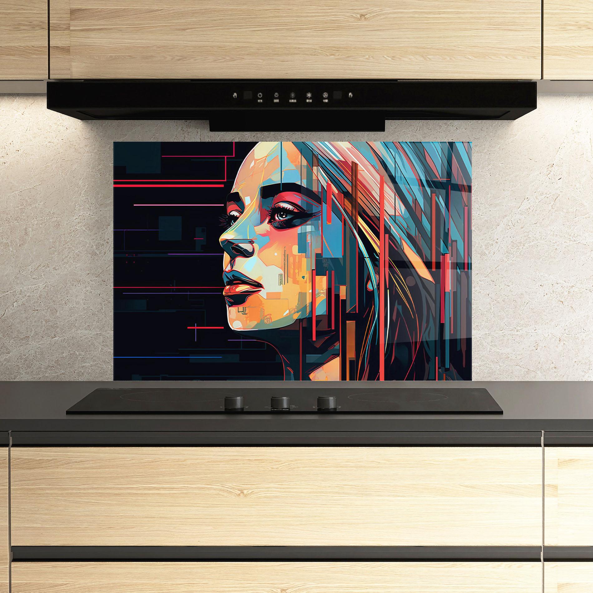 Panou Sticla Bucatarie Glitchy Dark Portrait mockup 3