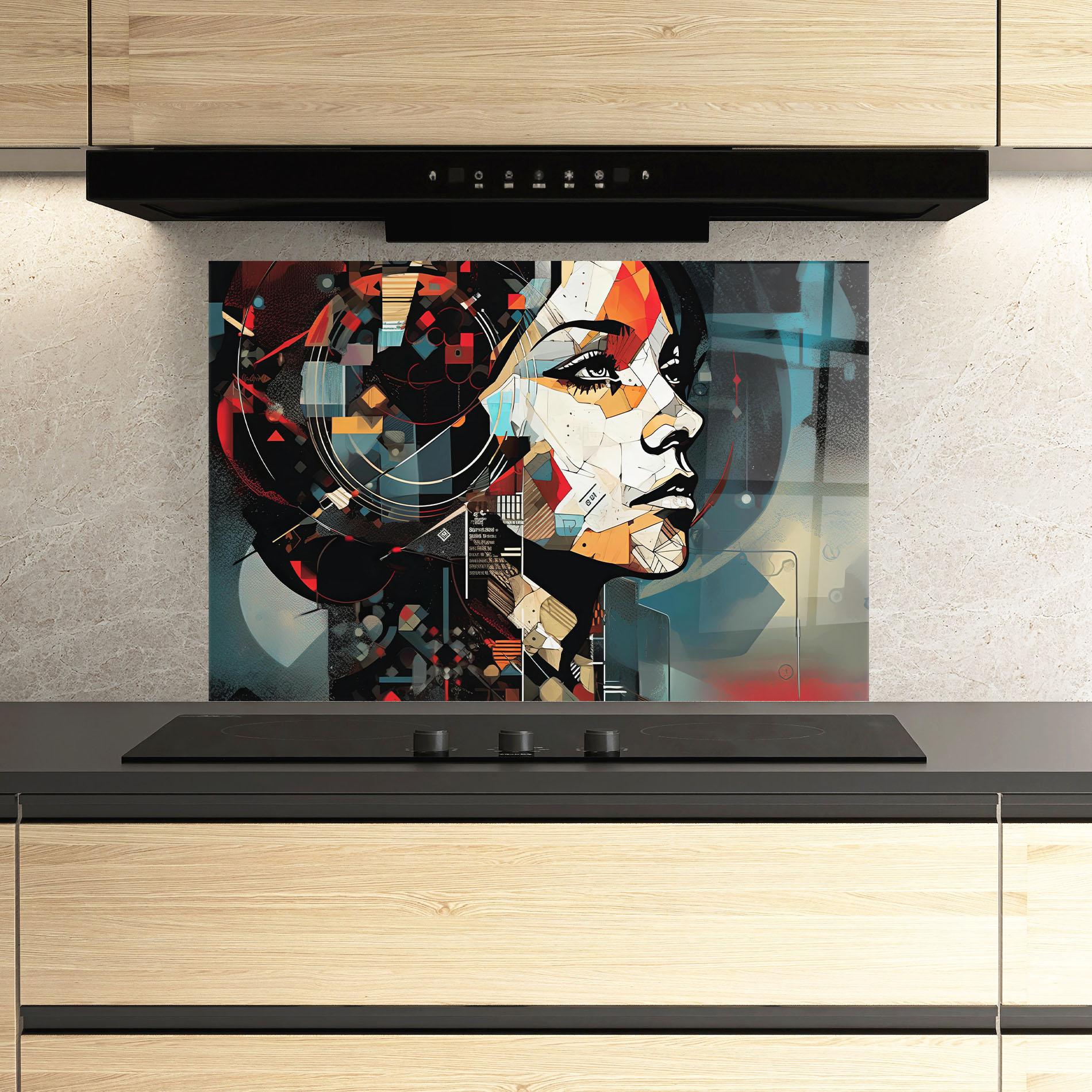 Panou Sticla Bucatarie Graphical Artwork Woman mockup 3