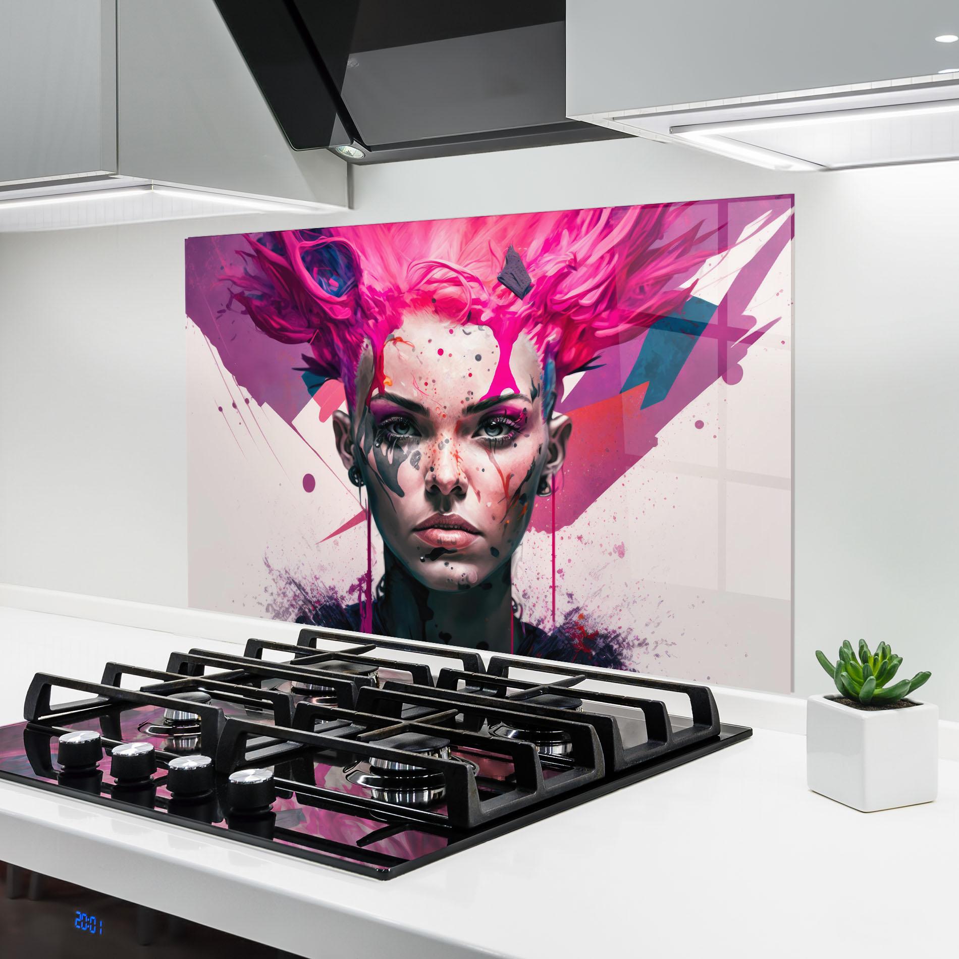 Panou Sticla Bucatarie Abstract Pink Hair mockup 6