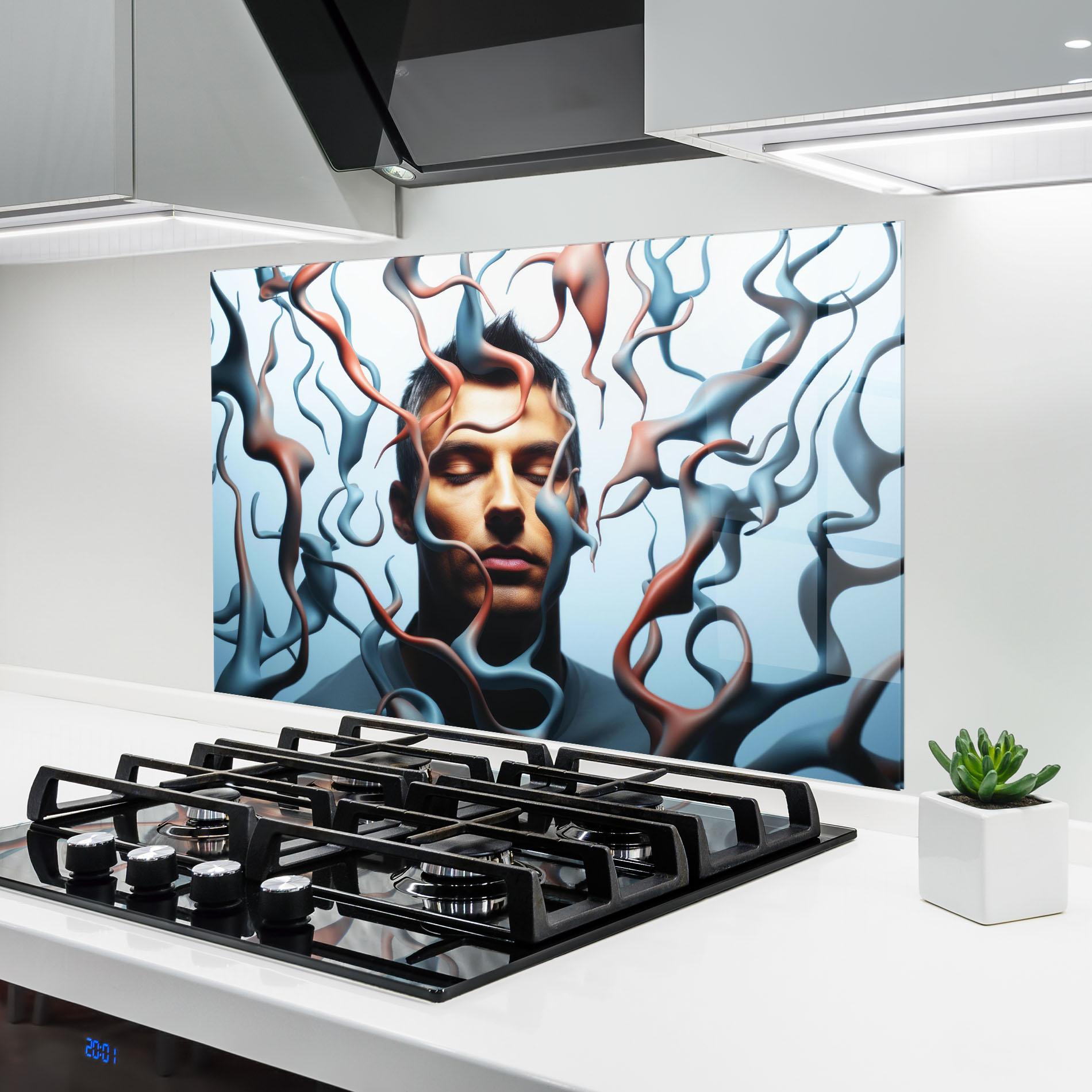 Panou Sticla Bucatarie Blue Red Swirls mockup 6