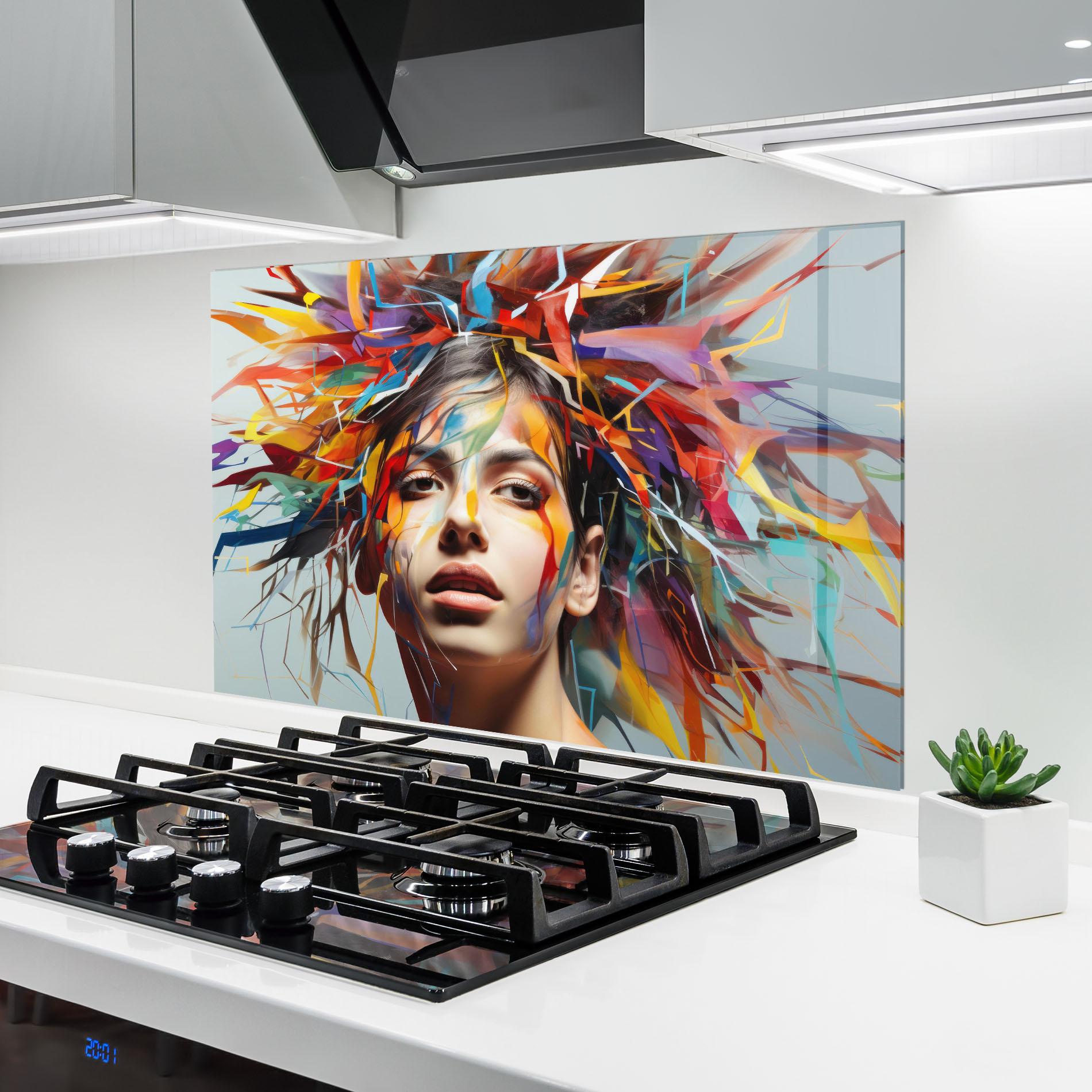 Panou Sticla Bucatarie Colorful Paint Hair mockup 6