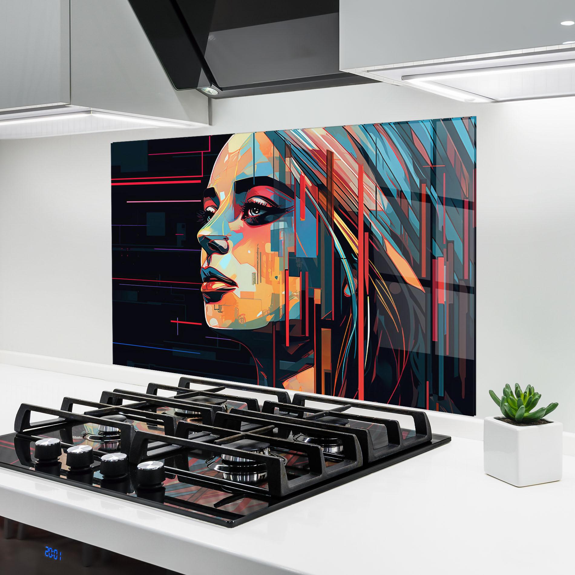 Panou Sticla Bucatarie Glitchy Dark Portrait mockup 6