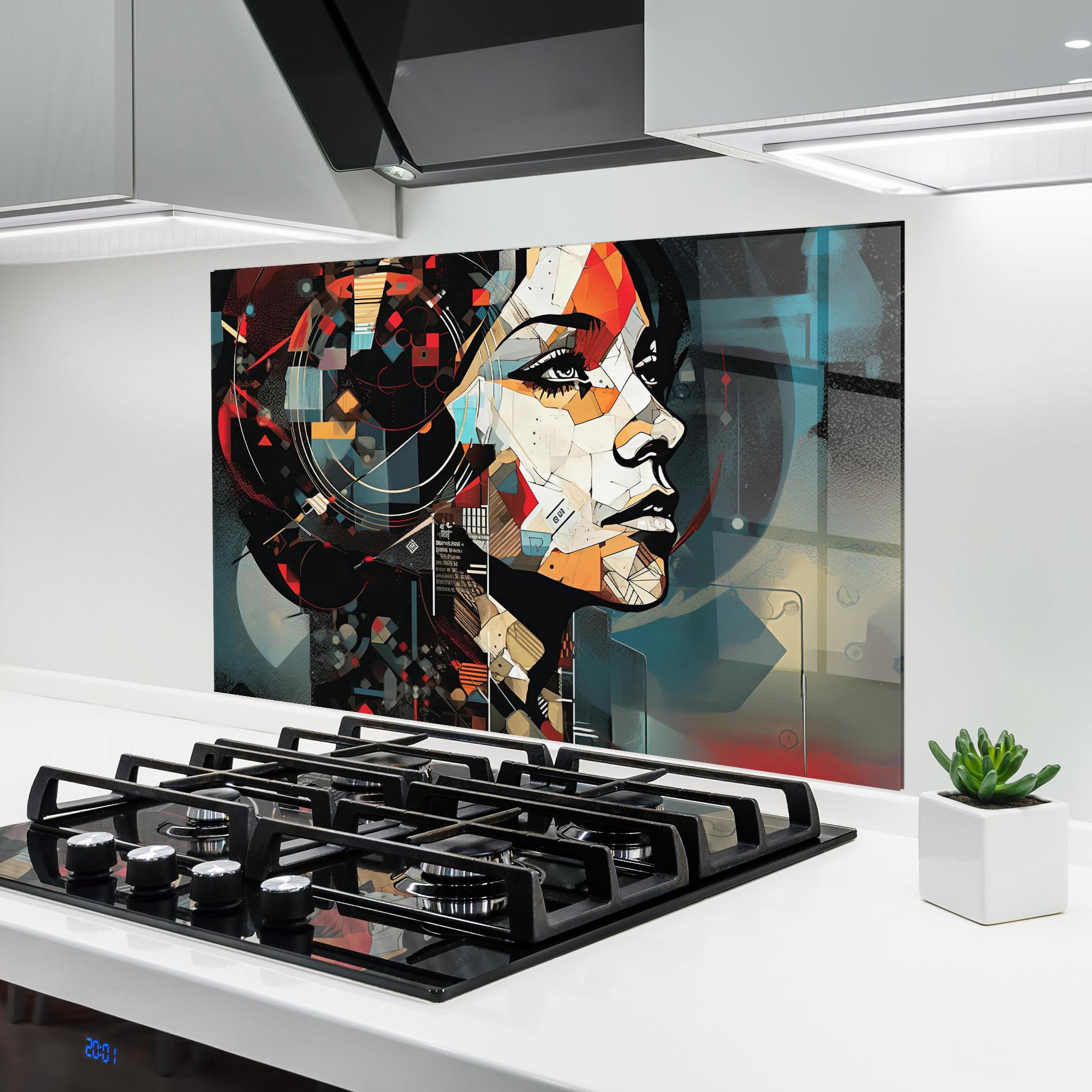 Panou Sticla Bucatarie Graphical Artwork Woman mockup 6