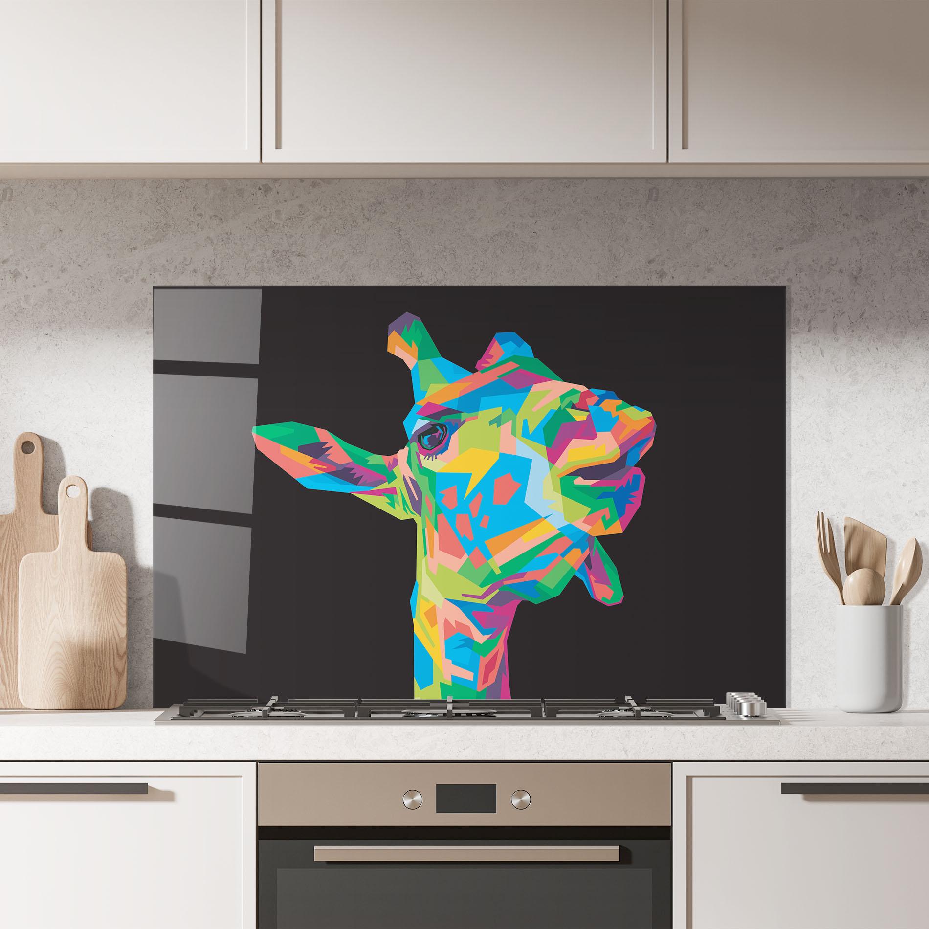 Panou Sticla Bucatarie Colorful Art Giraffe mockup 7
