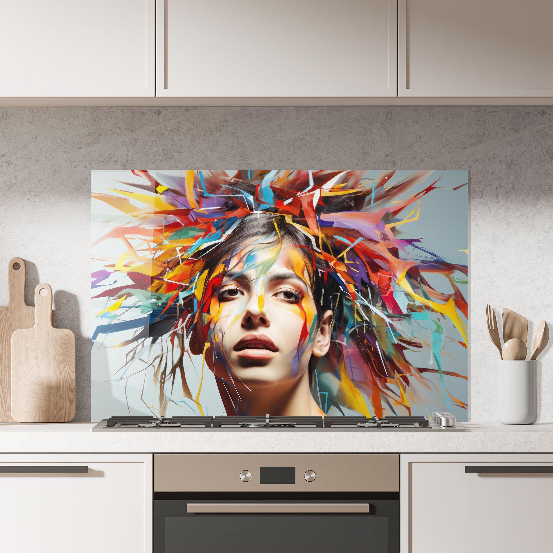 Panou Sticla Bucatarie Colorful Paint Hair mockup 7