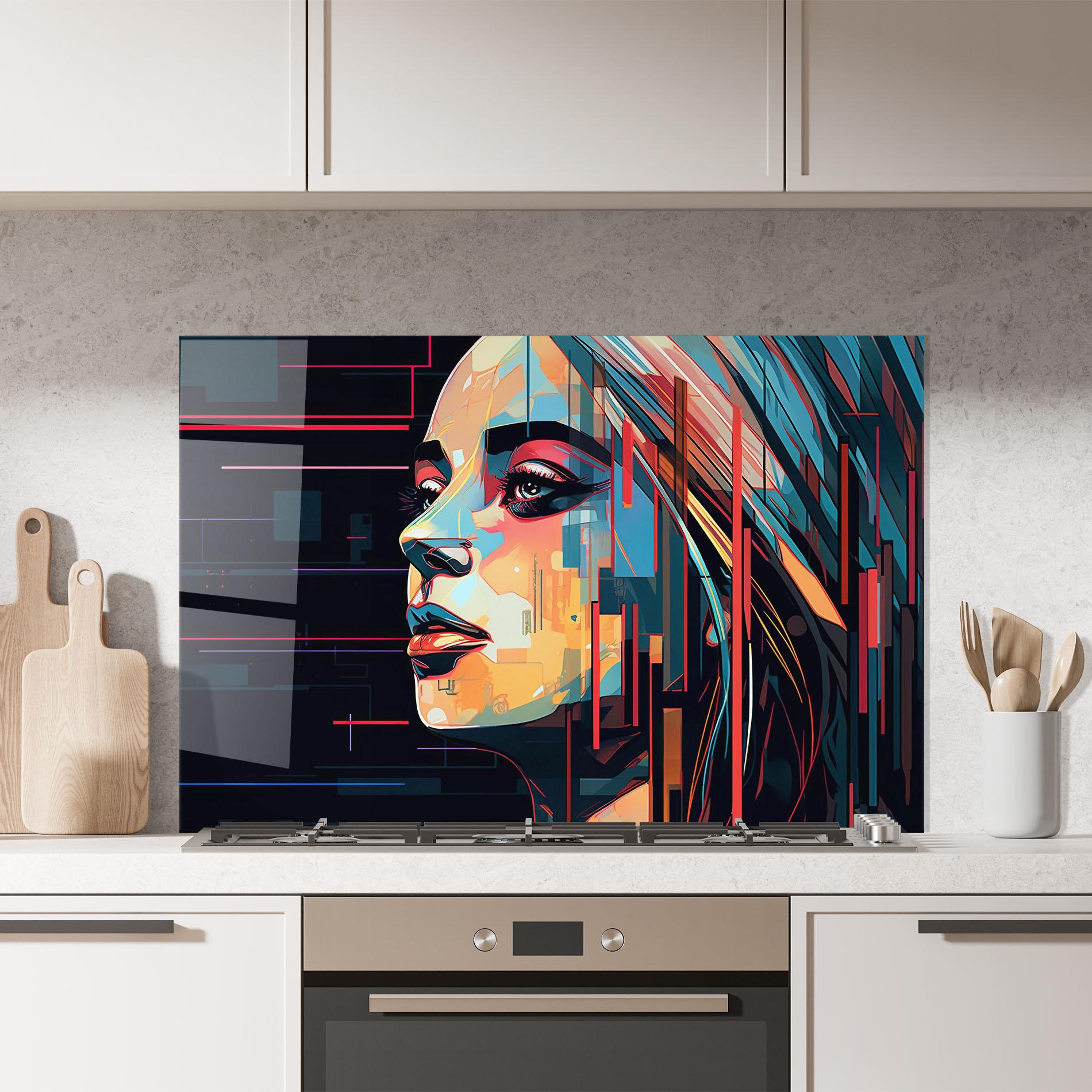 Panou Sticla Bucatarie Glitchy Dark Portrait mockup 7