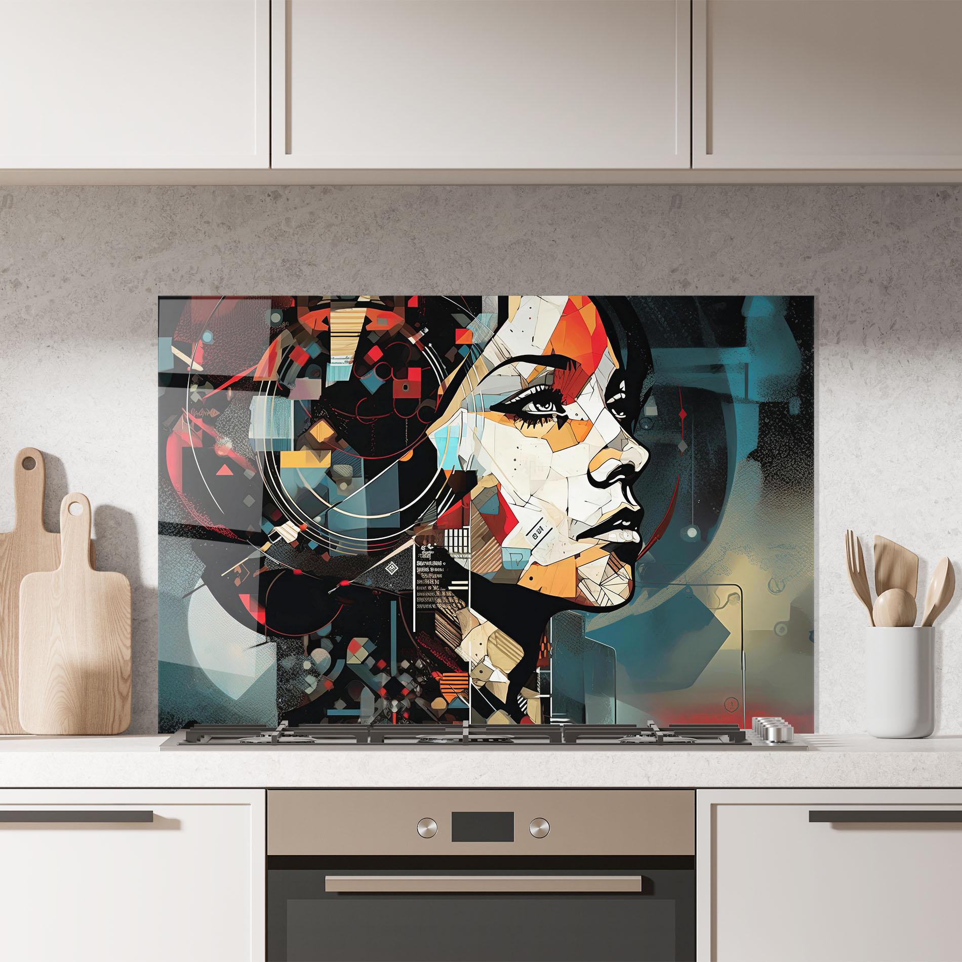 Panou Sticla Bucatarie Graphical Artwork Woman mockup 7