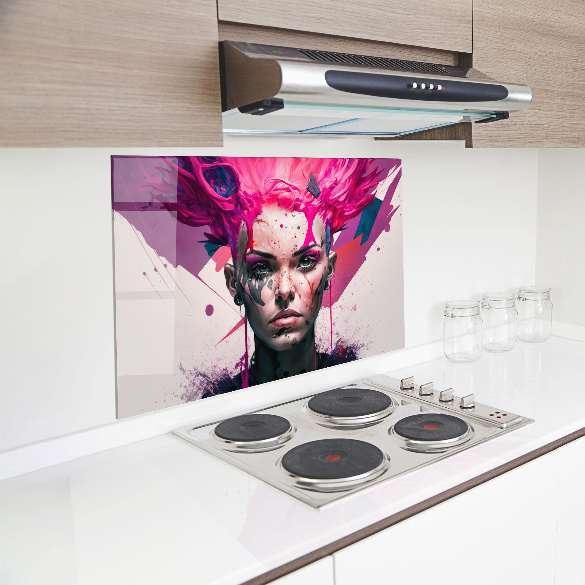 Panou Sticla Bucatarie Abstract Pink Hair mockup 8