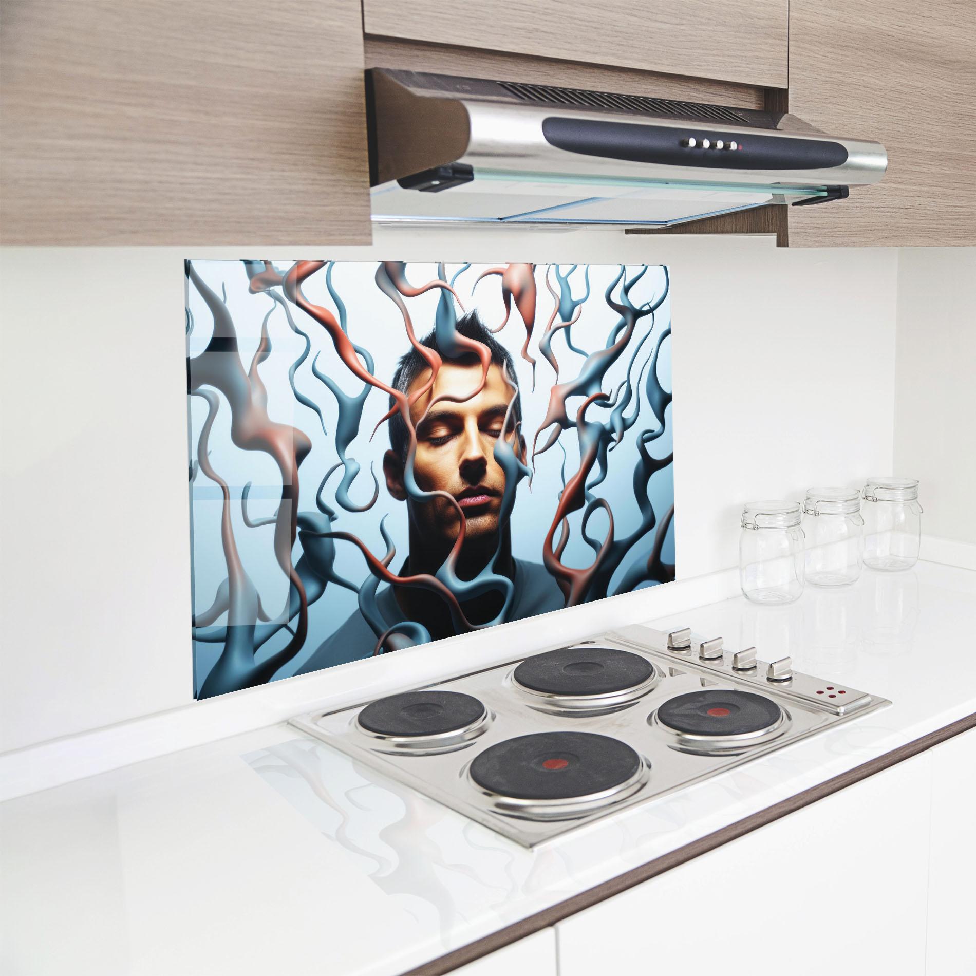 Panou Sticla Bucatarie Blue Red Swirls mockup 8