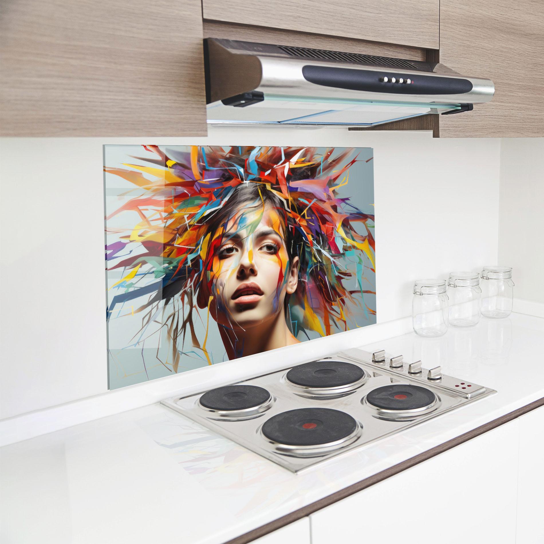 Panou Sticla Bucatarie Colorful Paint Hair mockup 8