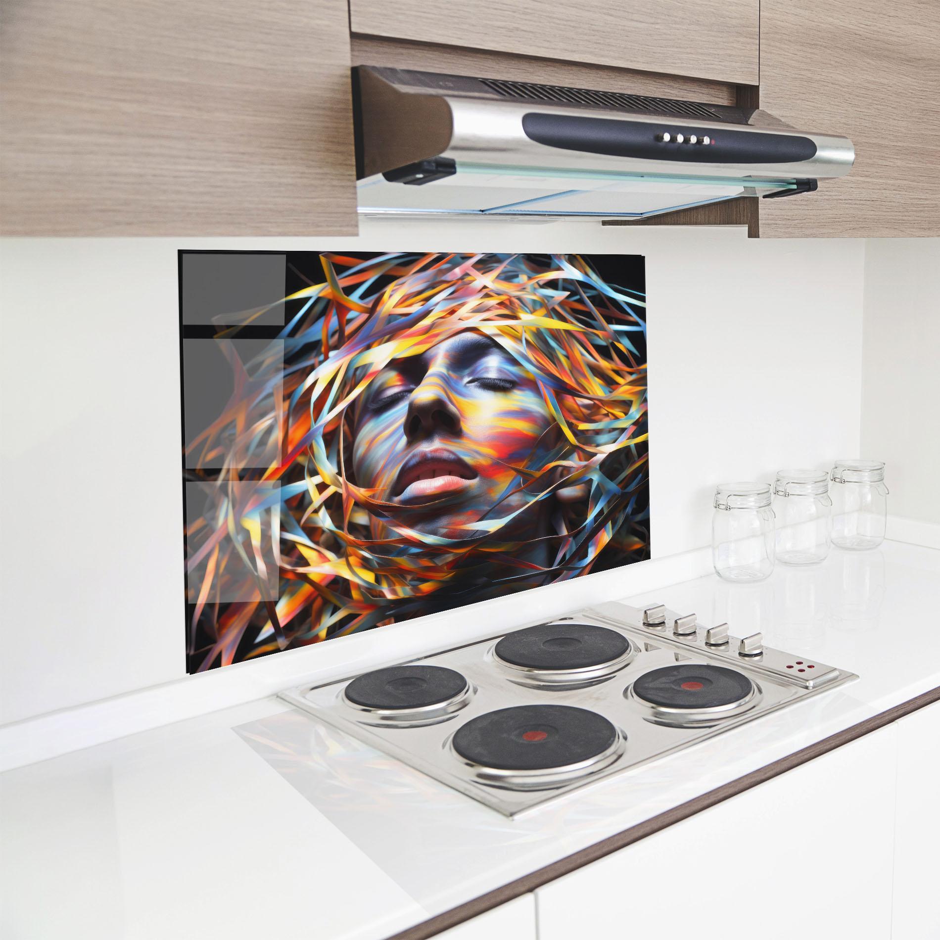 Panou Sticla Bucatarie Colorful Ribbons Hair mockup 8