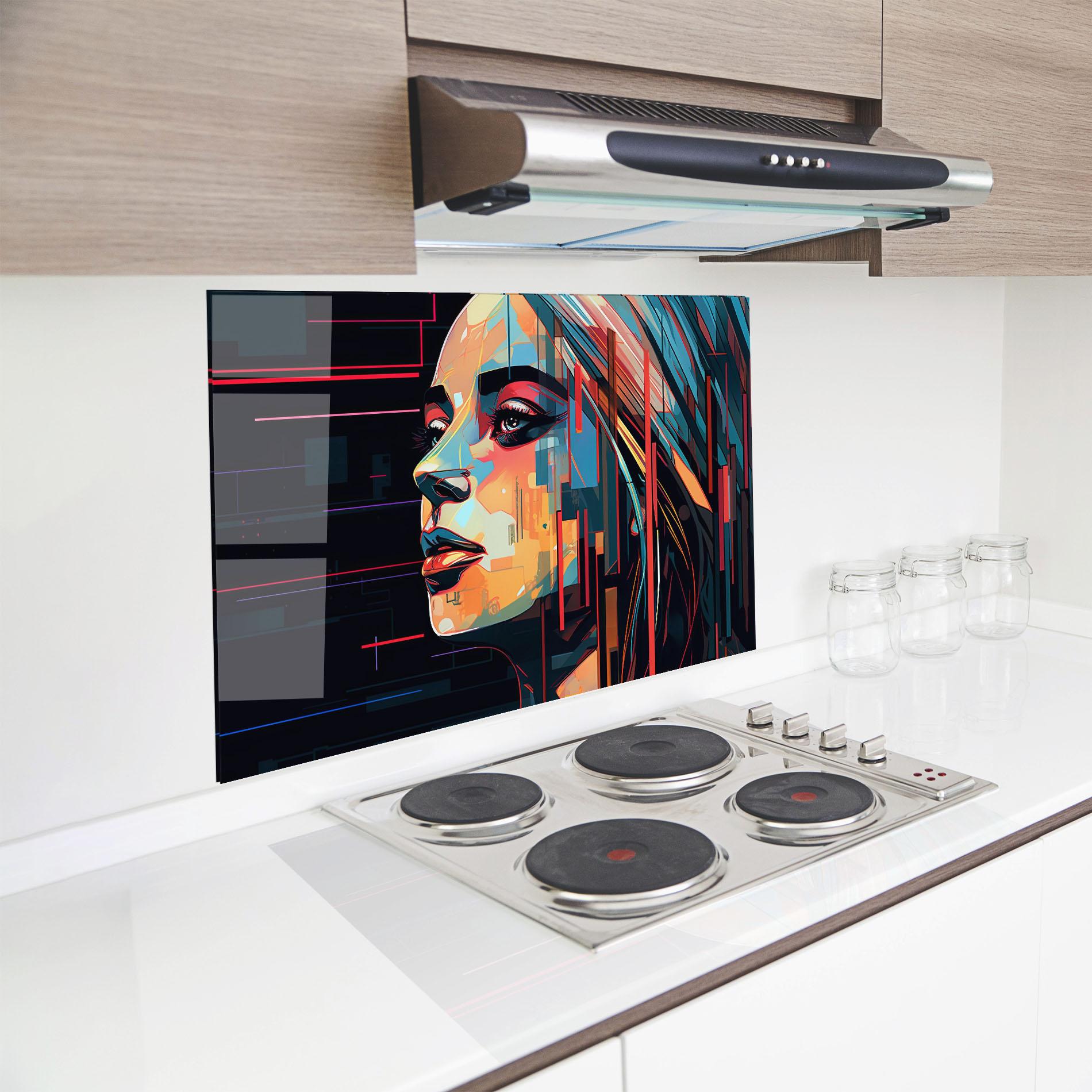 Panou Sticla Bucatarie Glitchy Dark Portrait mockup 8