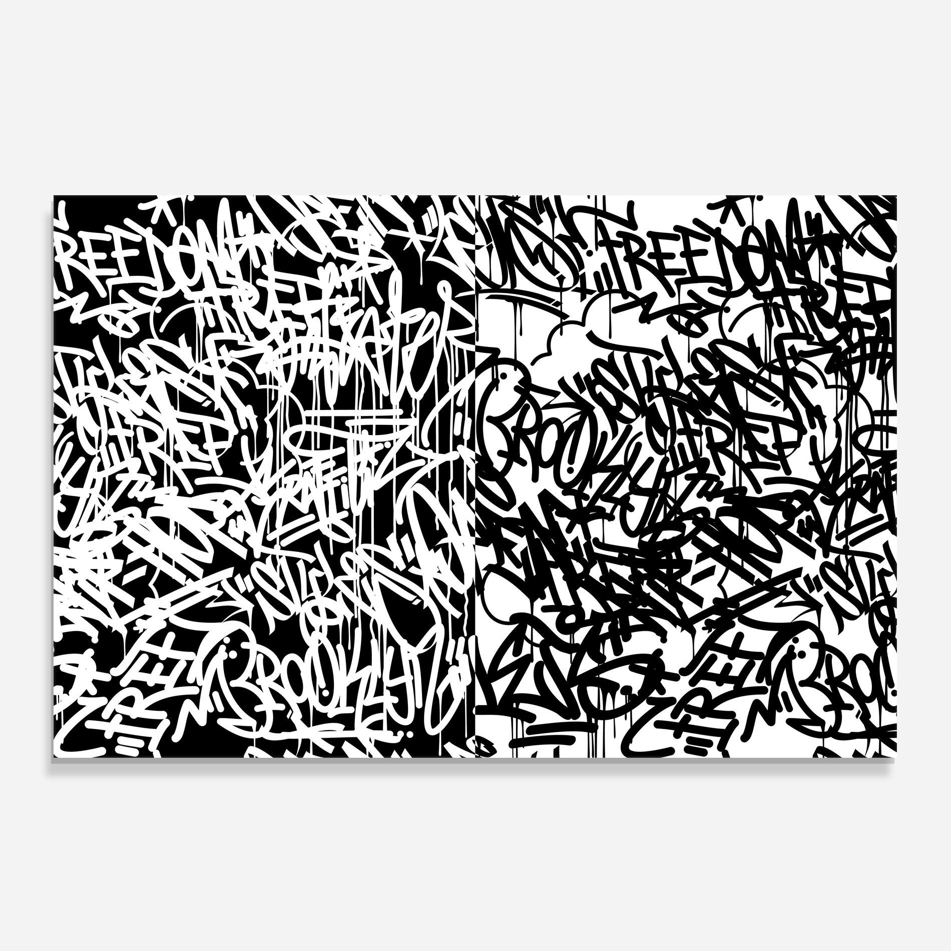 Panou Sticla Bucatarie Black White Graffiti mockup 0