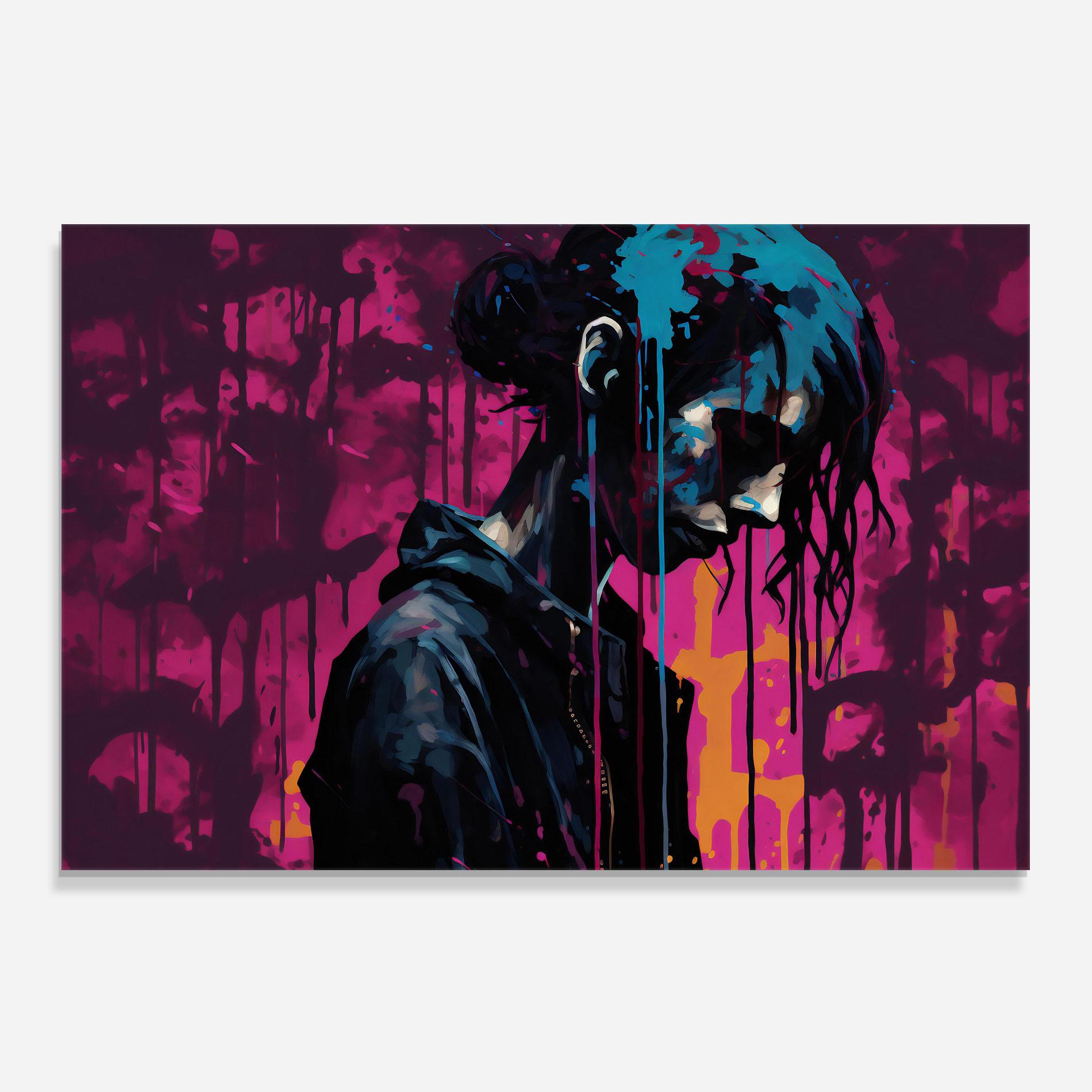 Panou Sticla Bucatarie Blue Pink Paint Falling mockup 0